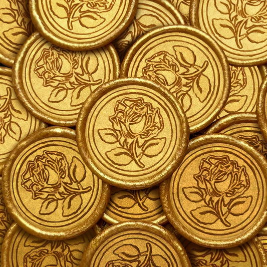 50Pcs Wax Seal Stickers Handmade Envelope Seals Self Adhesive Wax Stickers for Wedding Party Invitations, Envelope, Gift Wrap, Christmas(Rose Style, Gold)