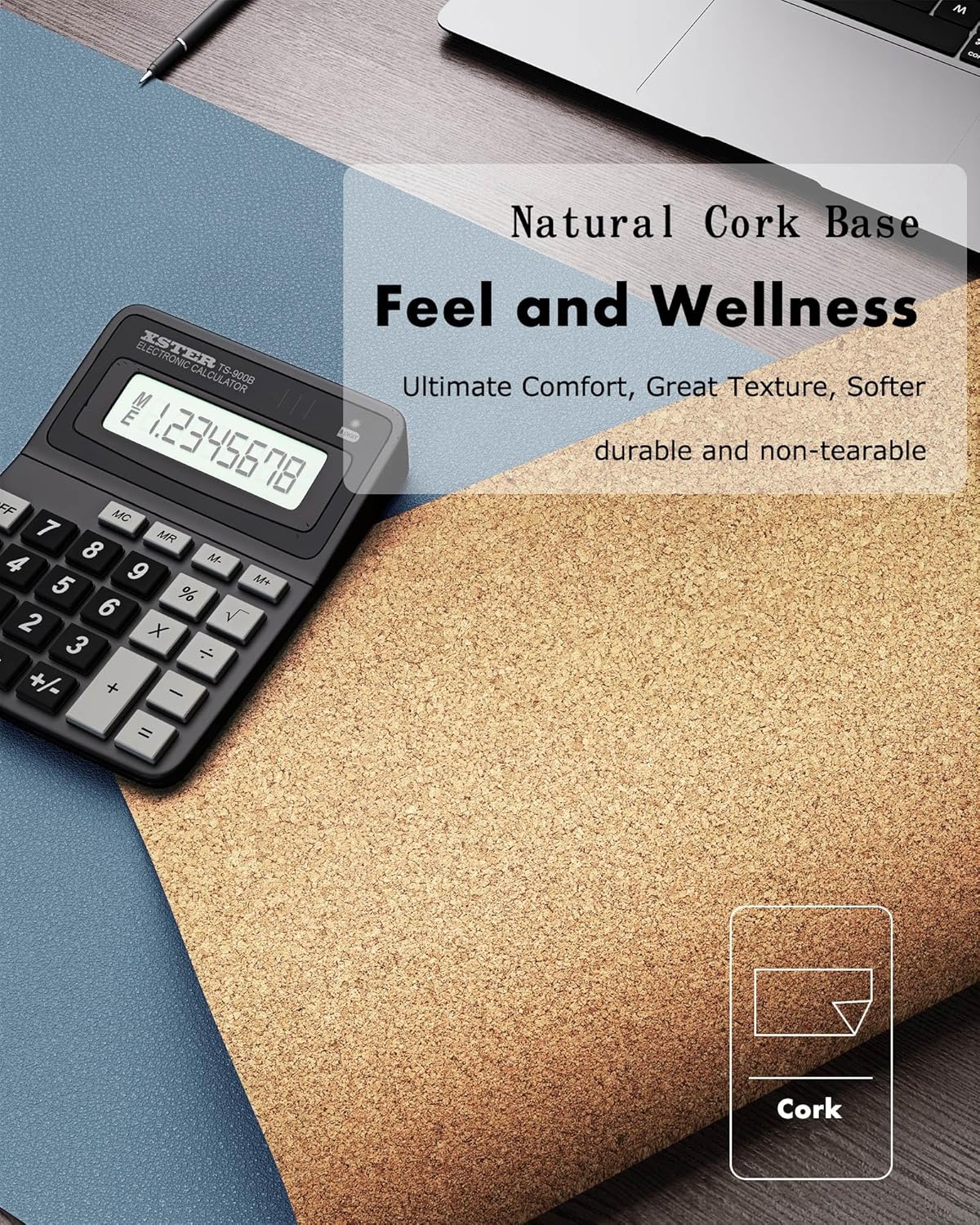YSAGi Double-Sided Desk Pad, Leather Desk Mat, Eco Cork Desk Pad Protector, Large Mouse Pad for Desk, Waterproof Desk Blotter Pad, Desk Writing Pad for Office Work/Home(Cork+Blue Grey, 47.2" x 23.6")