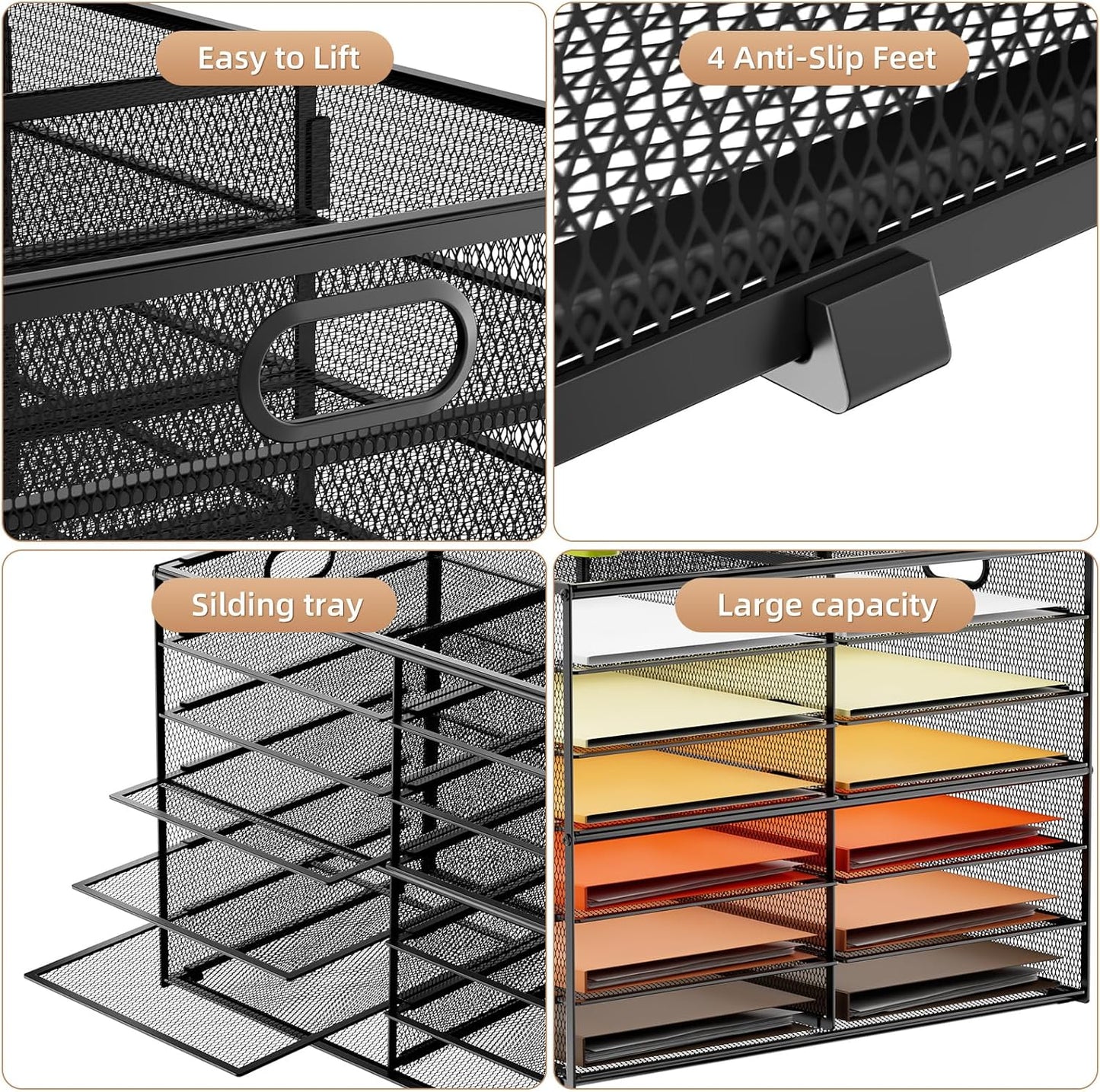 Marbrasse 7 Tier Desktop Literature Organizer, Mesh Paper Organizer Desk Organizers, File Sorter Mail Center Paper Storage Cabinet Classroom Keepers Mailbox for Office Home School, Black