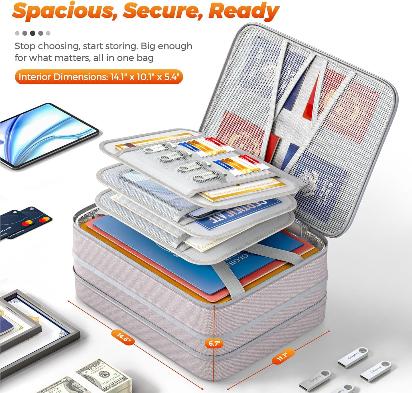 Nacial 5200℉ Fireproof Document Box with Lock, Expandable Document Organizer, Heat Insulated Fireproof Waterproof Box for File Storage, ﻿Portable Sturdy Handle for Important Documents Home Travel