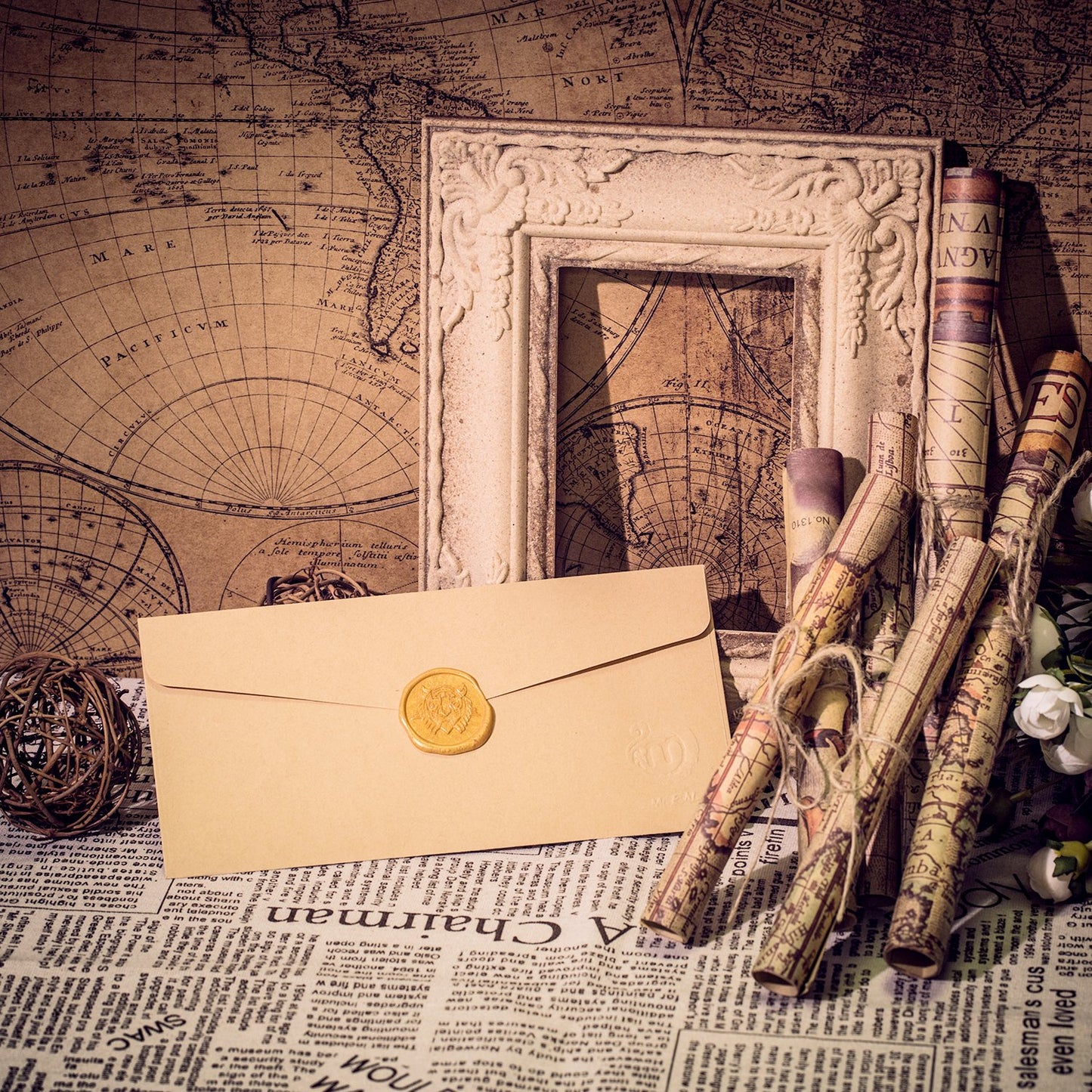 Mceal Wax Seal Stamp, Brass Head with Rosewood Handle, 1.2"(30mm) Dia (Tiger)