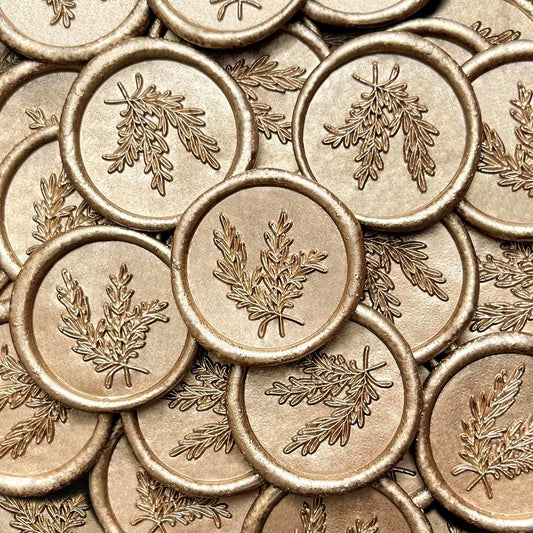 50Pcs Wax Seal Stickers Handmade Envelope Seals Self Adhesive Wax Stickers for Wedding Party Invitations, Envelope, Gift Wrap, Christmas(Rosemary Style, Champagne Gold)