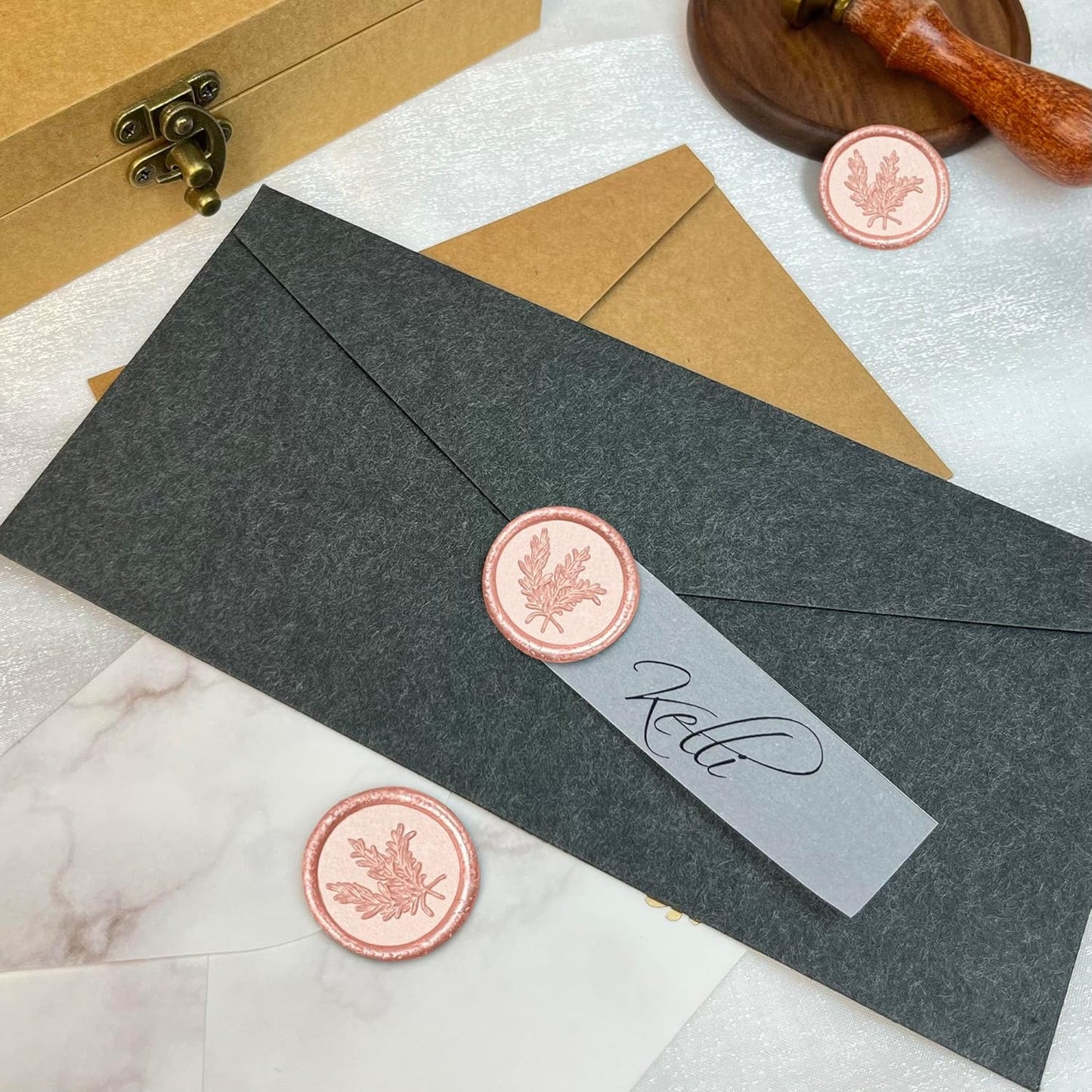 25Pcs Wax Seal Stickers Handmade Envelope Seals Self Adhesive Wax Stickers for Wedding Party Invitations, Envelope, Gift Wrap, Christmas(Rosemary Style, Pink)
