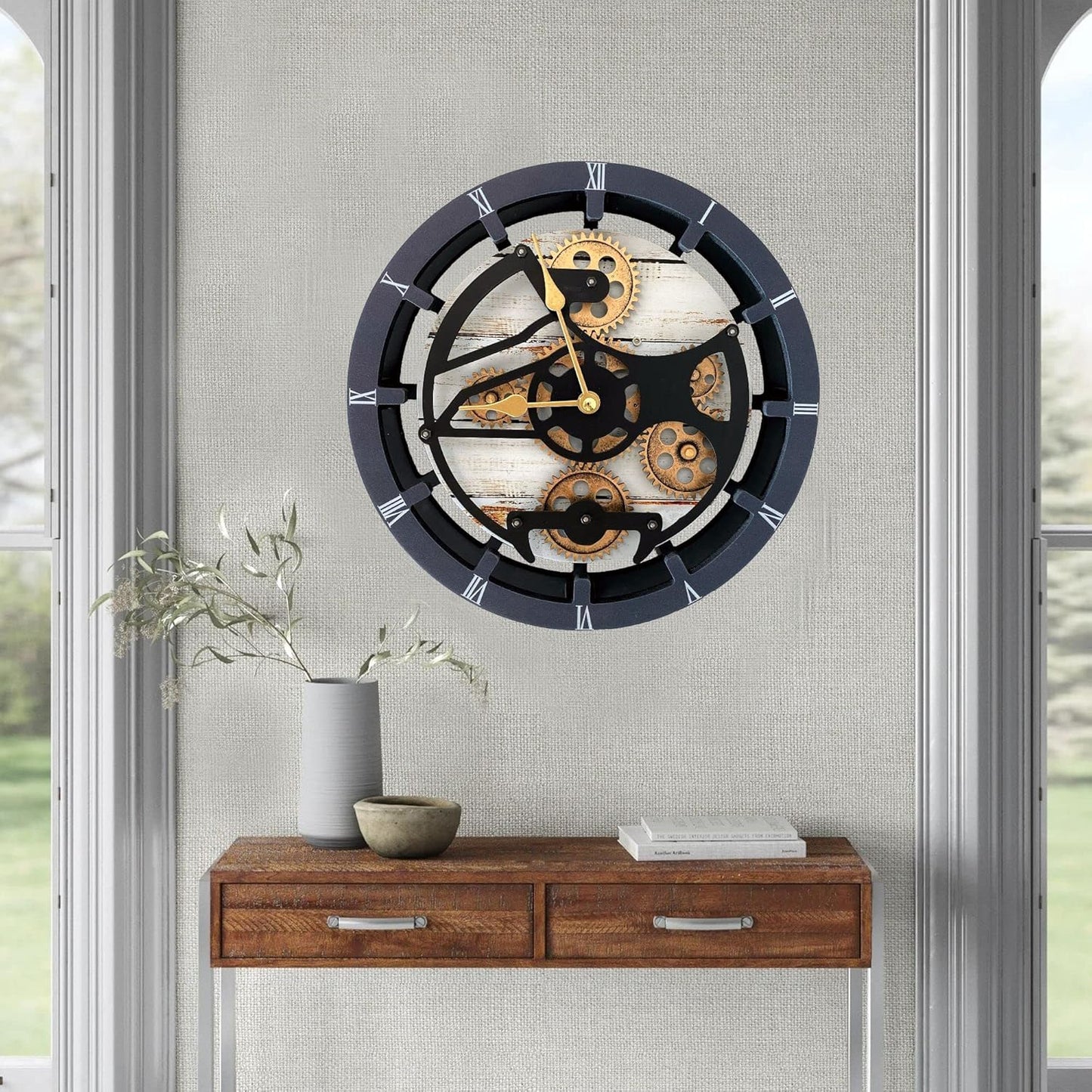 The Gears Clock 16 inches Wall Clock with Real Moving Gears Convertible into a Big Mantel Clock (Desert Beige)