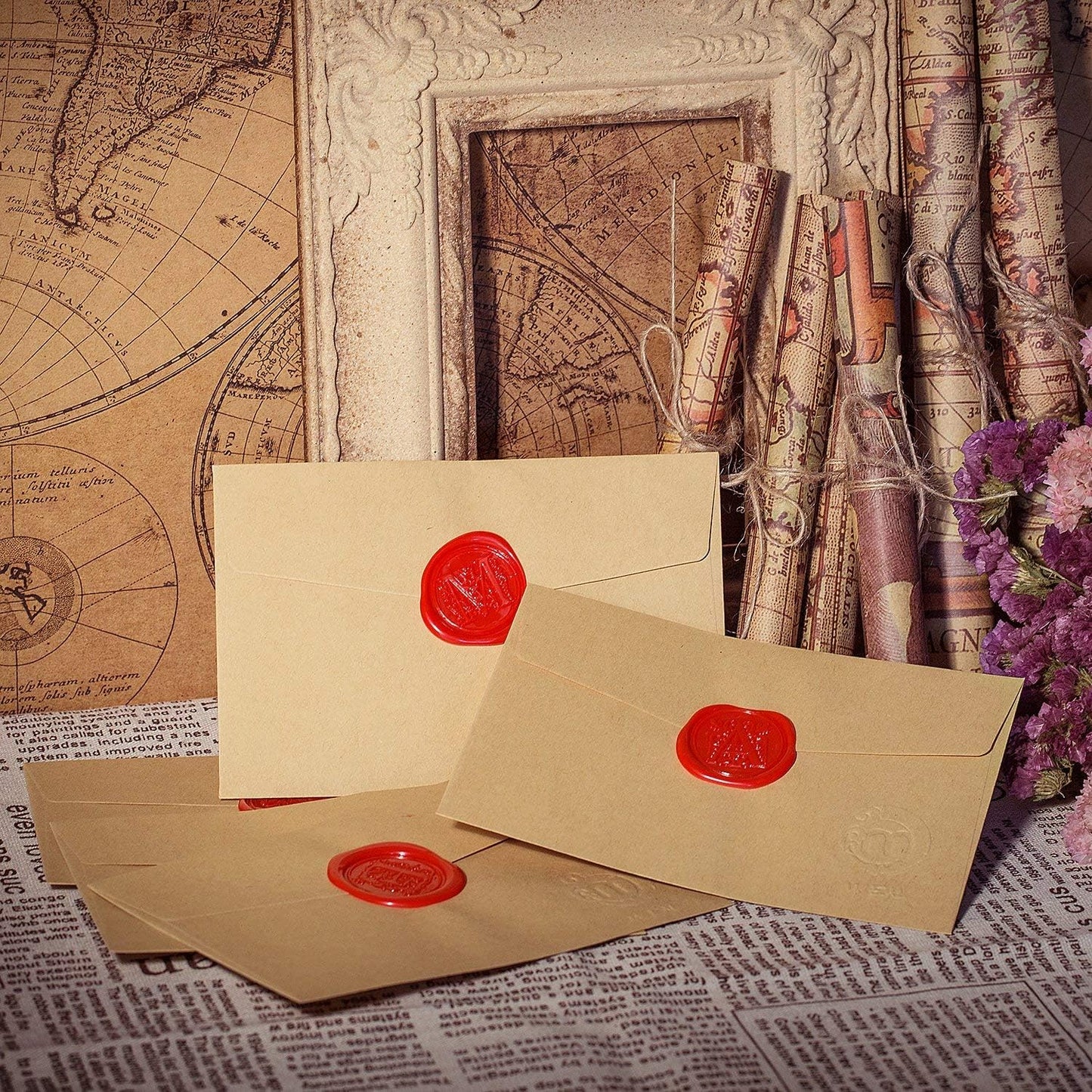 Mceal Wax Seal Stamp, Large Seal 1 1/5"(30mm) Dia, Silver Brass Head with Wooden Handle, Regal Letter A to Z Series (Letter P)