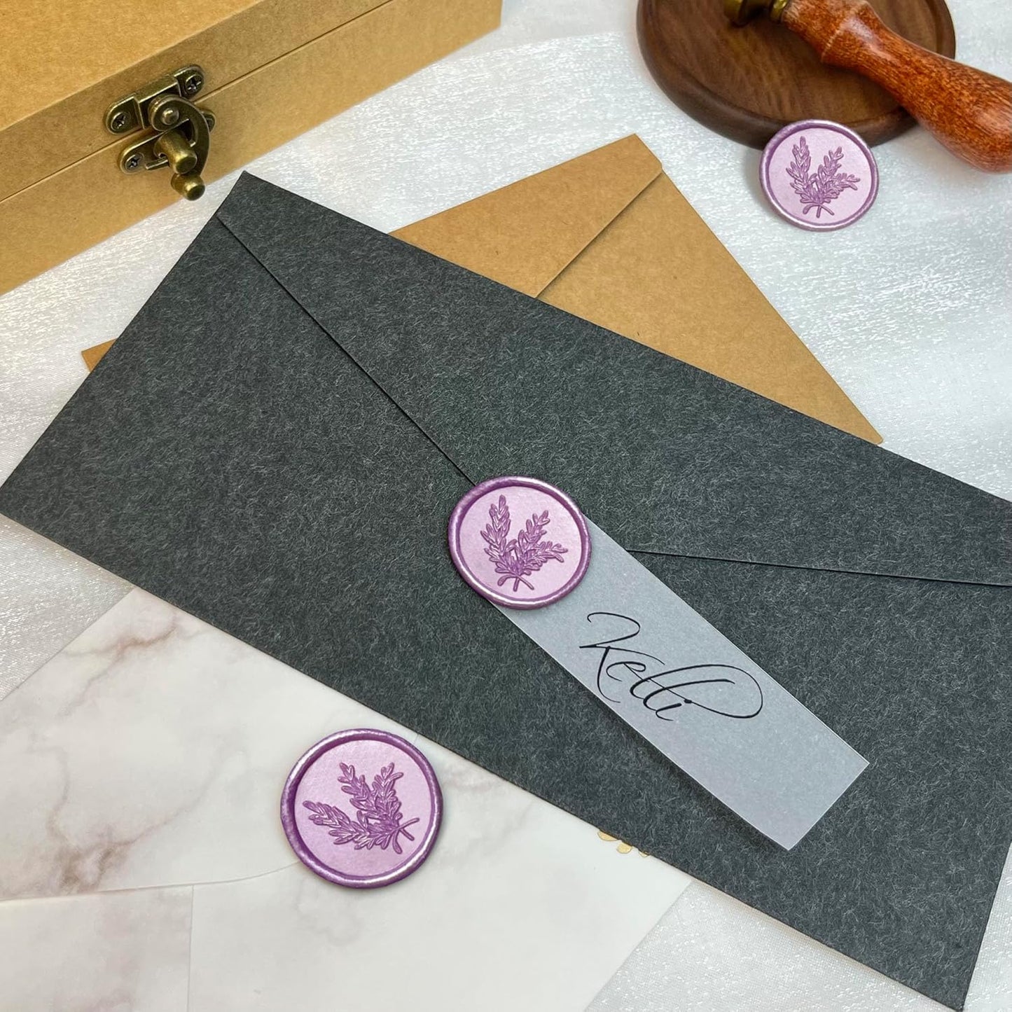 50Pcs Wax Seal Stickers Handmade Envelope Seals Self Adhesive Wax Stickers for Wedding Party Invitations, Envelope, Gift Wrap, Christmas(Rosemary Style, Lilac Purple)