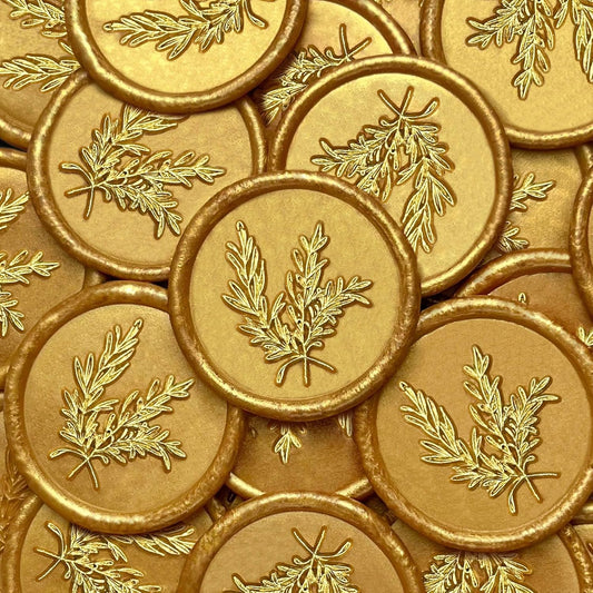 100Pcs Gold Wax Seal Stickers - Handmade Envelope Seals, Self-Adhesive, Wedding Party Invitations, Envelope, Gift Wrap, Christmas (Gold Rosemary Style)