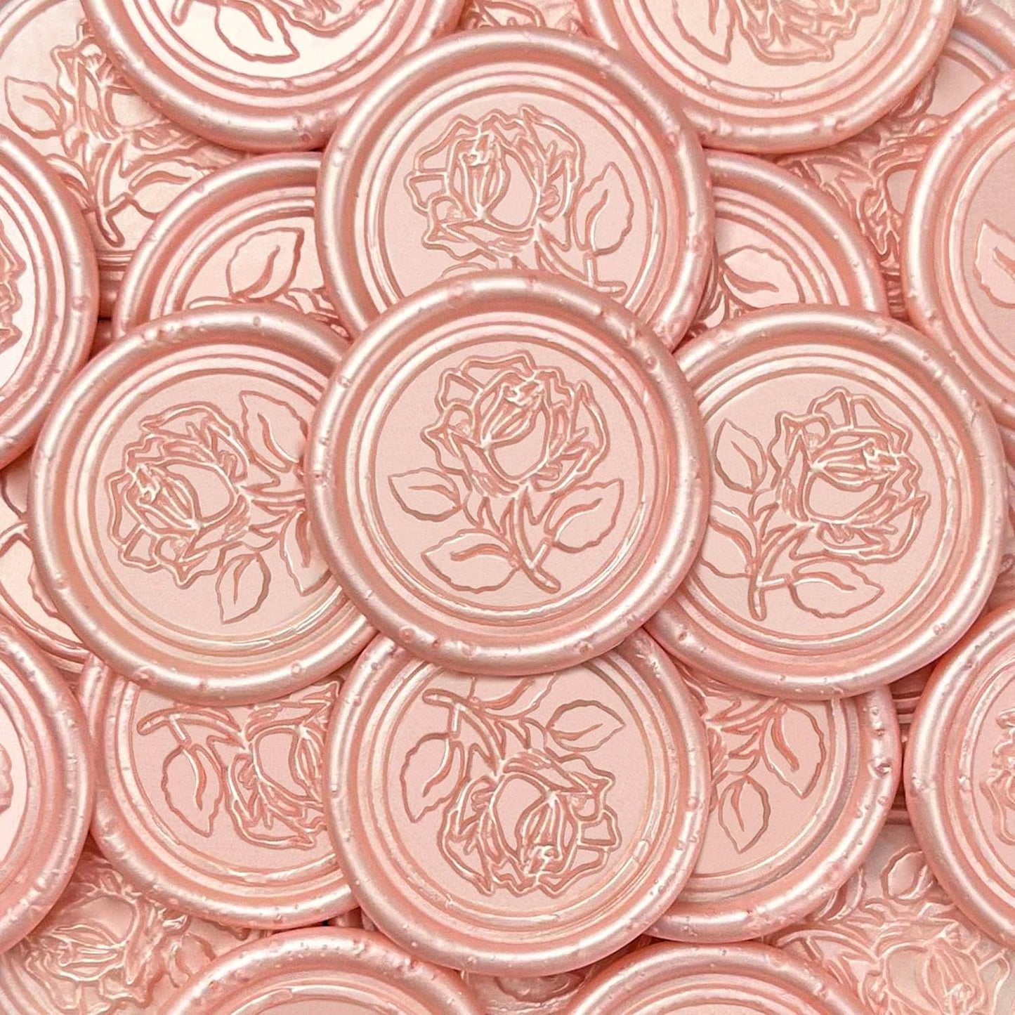 Pink Metal Vintage Rose Style Wax Seal Stickers, 50 Pcs - Waterproof, Self Adhesive, for Wedding Invitations, Envelope, Gift Wrap, Christmas