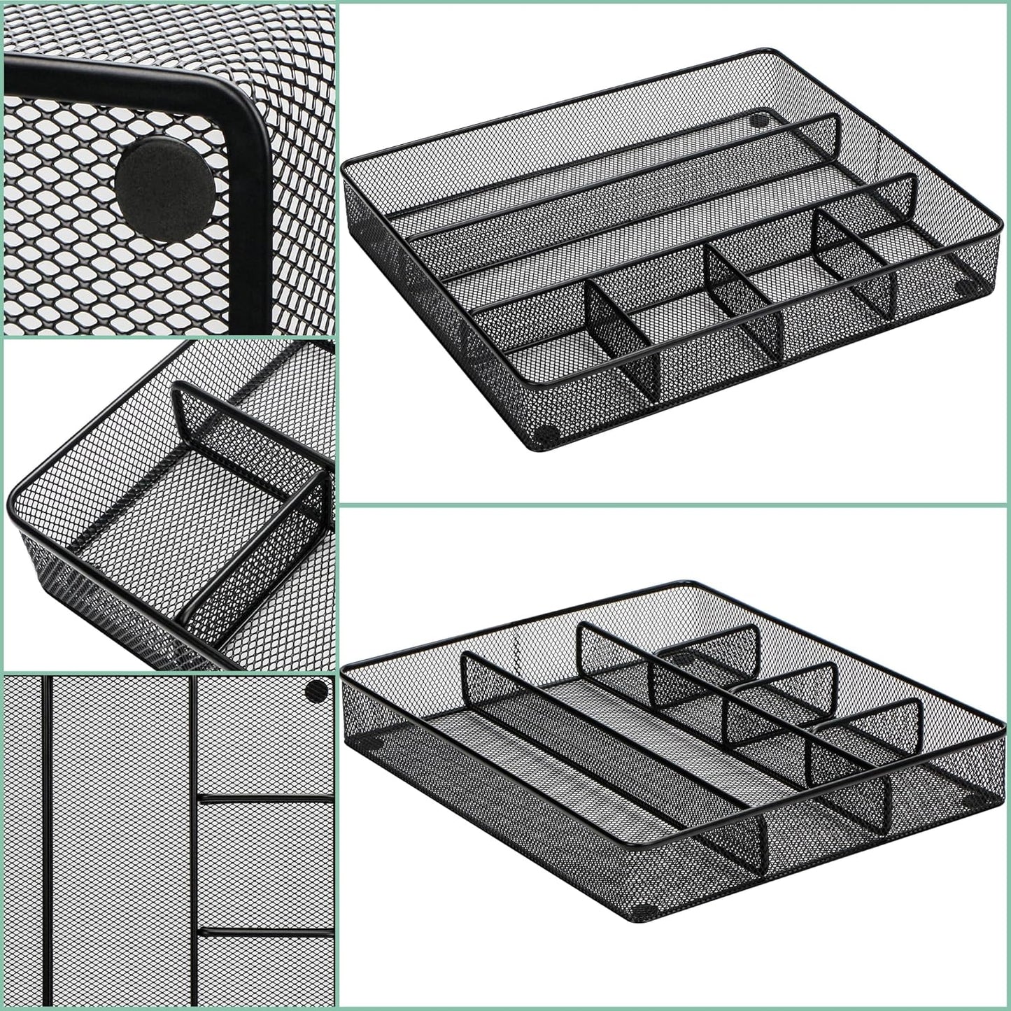 Annova Desk Top Organizer Tray for Office Organization - Metal Mesh - Storage Tray with Dividers for Pens, Desktop Accessories, Bathroom, Kitchen, Makeup and Office Supplies (Large, Black)