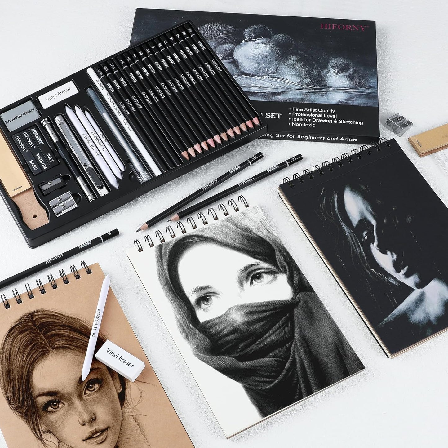 HIFORNY 30 PCS Sketching Drawing Pencil Set,Sketch Pencils Art Supplies with Graphite,Charcoal,Blending Tools,Accessories,Drawing Kit for Adults Artists