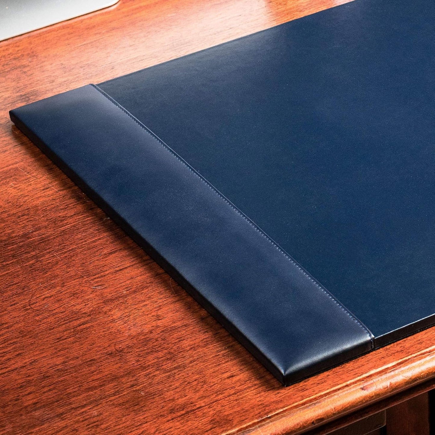 DACASSO Bonded Leather Desk Pad with Side Rails - Luxury Leather Desk Blotter for Writing (30 x 18, Navy Blue)