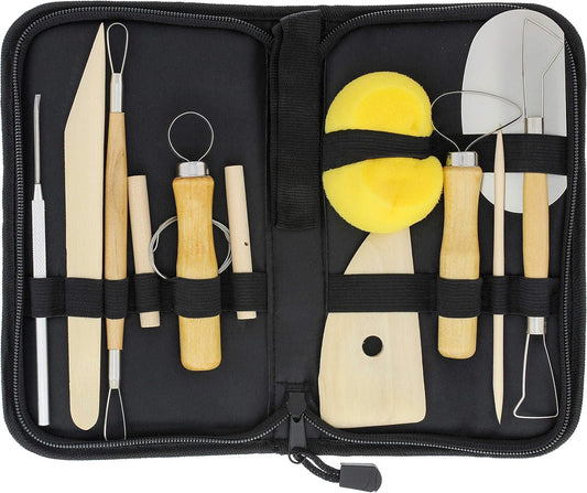 U.S. Art Supply Pottery & Clay Tools Set (12-Piece) - Includes Pottery Tools, Canvas Case for Sculpting, Ceramics, and Easy Storage & Transport