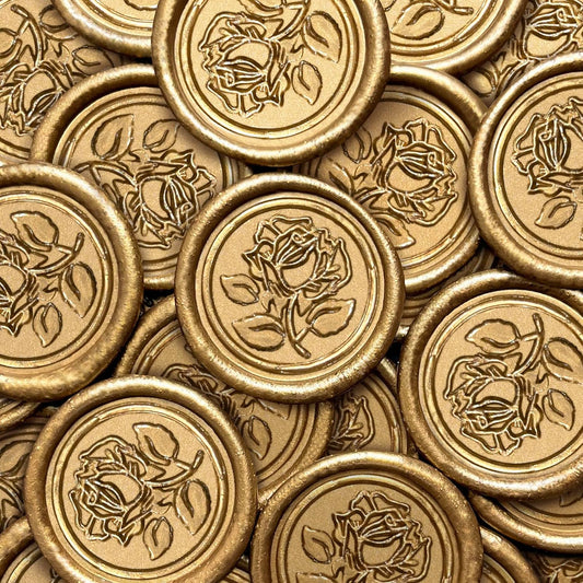 100Pcs Wax Seal Stickers Handmade Envelope Seals Self Adhesive Wax Stickers for Wedding Party Invitations, Envelope, Gift Wrap, Christmas(Rose Style, Bronze)
