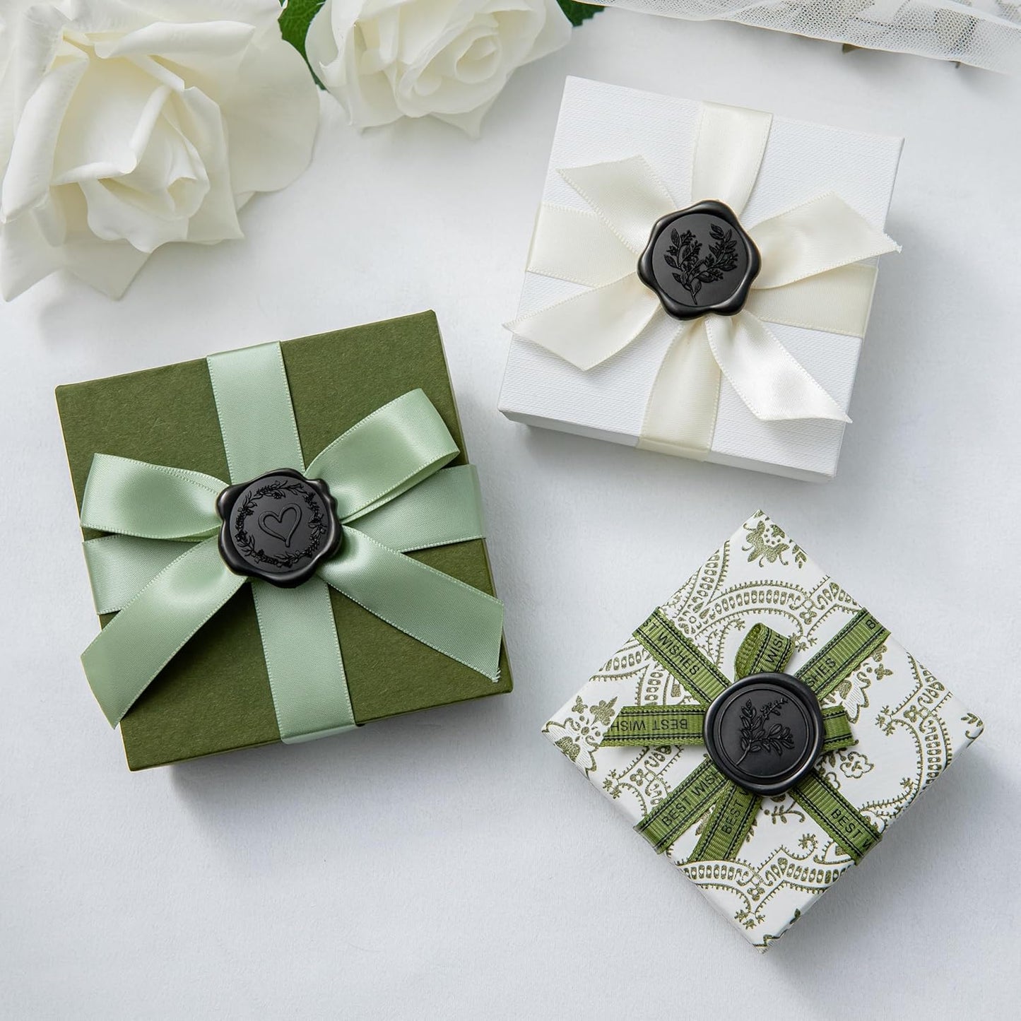 60 Pcs Black Wax Seal Stickers Self-Adhesive Envelope Seals Stamp Stickers, Perfect for Wedding Invitations Seating Chart Christmas Gift Wrapping 3 Designs in 1 Pack