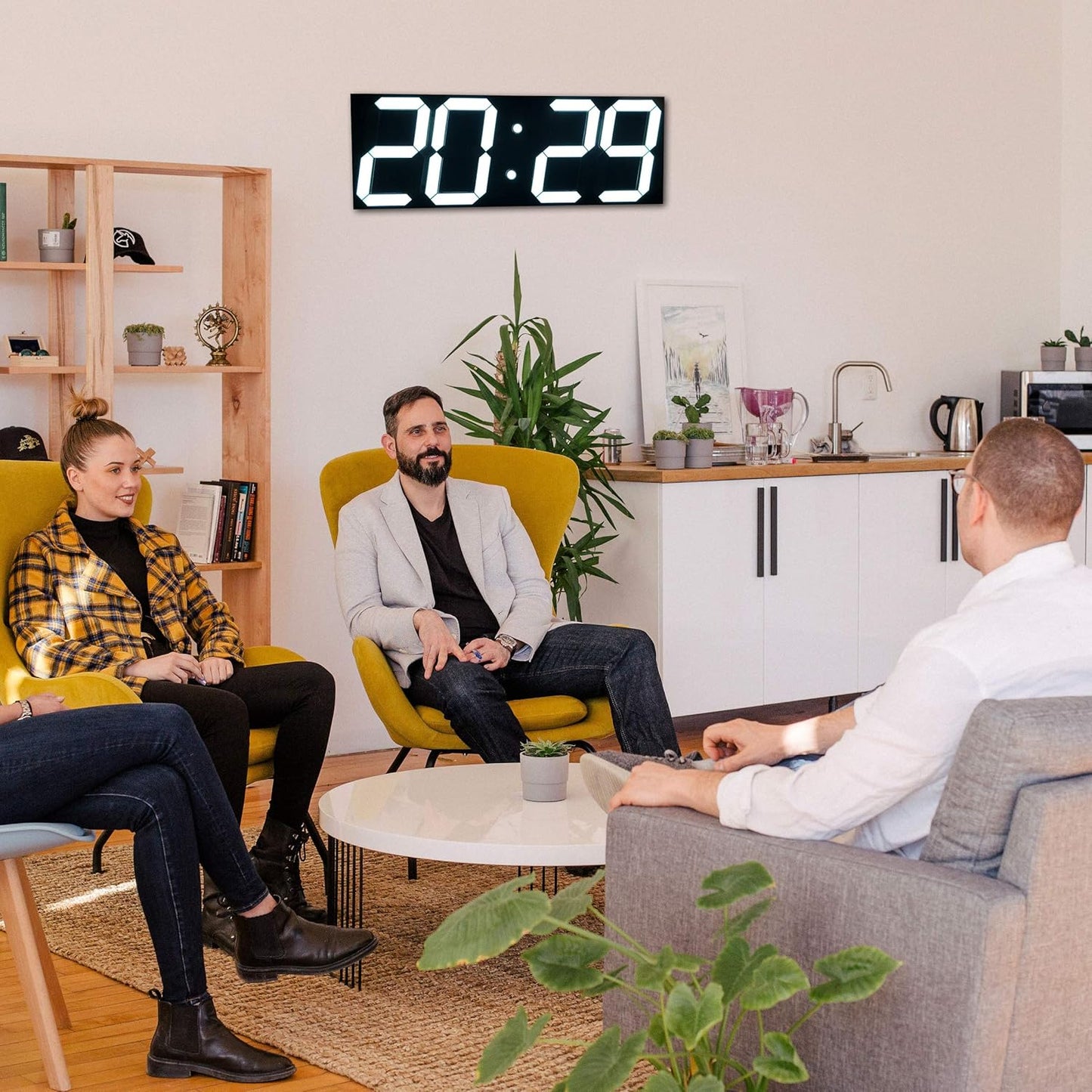 Goetland 18 inch Oversized Digital Wall Clock LED Modern Large Display Temperaturer Multi Functional Remote Control 4-Digit for Kitchen Office Living Room Classroom Single White