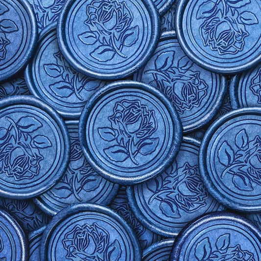 100Pcs Wax Seal Stickers Handmade Envelope Seals Self Adhesive Wax Stickers for Wedding Party Invitations, Envelope, Gift Wrap, Christmas(Rose Style, Blue)