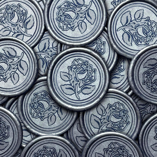 25Pcs Wax Seal Stickers Handmade Envelope Seals Self Adhesive Wax Stickers for Wedding Party Invitations, Envelope, Gift Wrap, Christmas(Rose Style, Gray Blue)