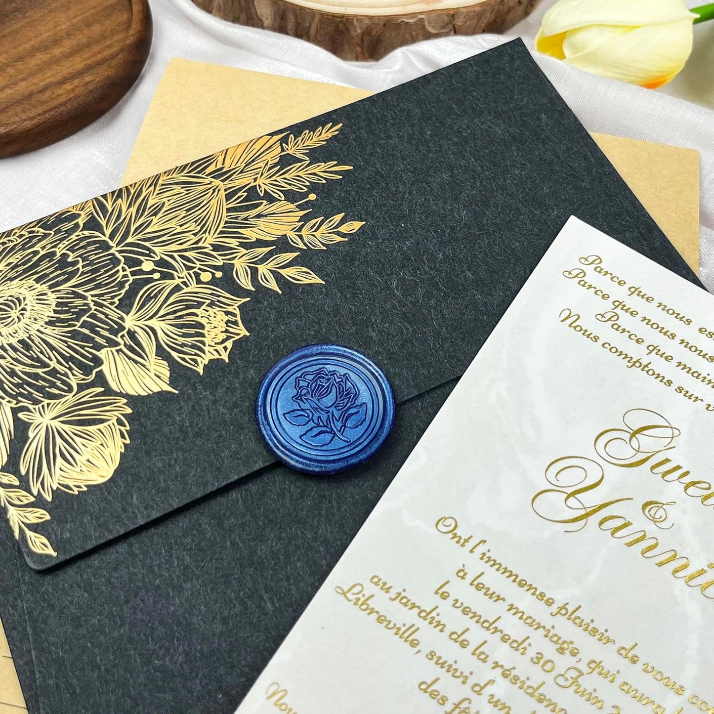 50Pcs Wax Seal Stickers Handmade Envelope Seals Self Adhesive Wax Stickers for Wedding Party Invitations, Envelope, Gift Wrap, Christmas(Rose Style, Blue)