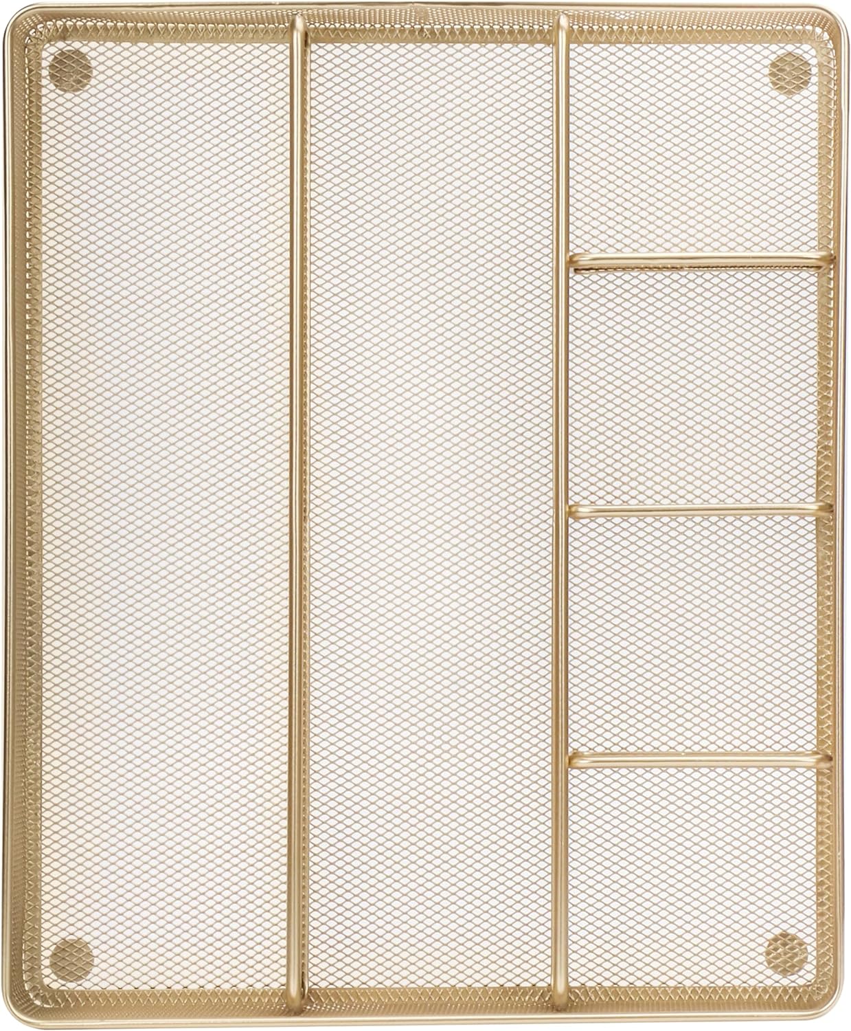 Annova Desk Top Organizer Tray for Office Organization - Metal Mesh - Storage Tray with Dividers for Pens, Desktop Accessories, Bathroom, Kitchen, Makeup and Office Supplies (Large, Gold)