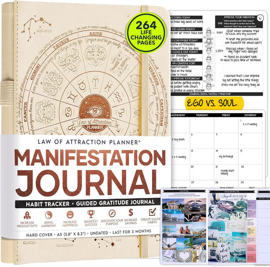 Manifestation Journal - 5 Minute Manifesting & Self Care Journal | 90-Day Undated Daily Planner for Positivity, Affirmations & Gratitude | Guided Mindfulness, Reflection | Vision Board + Stickers