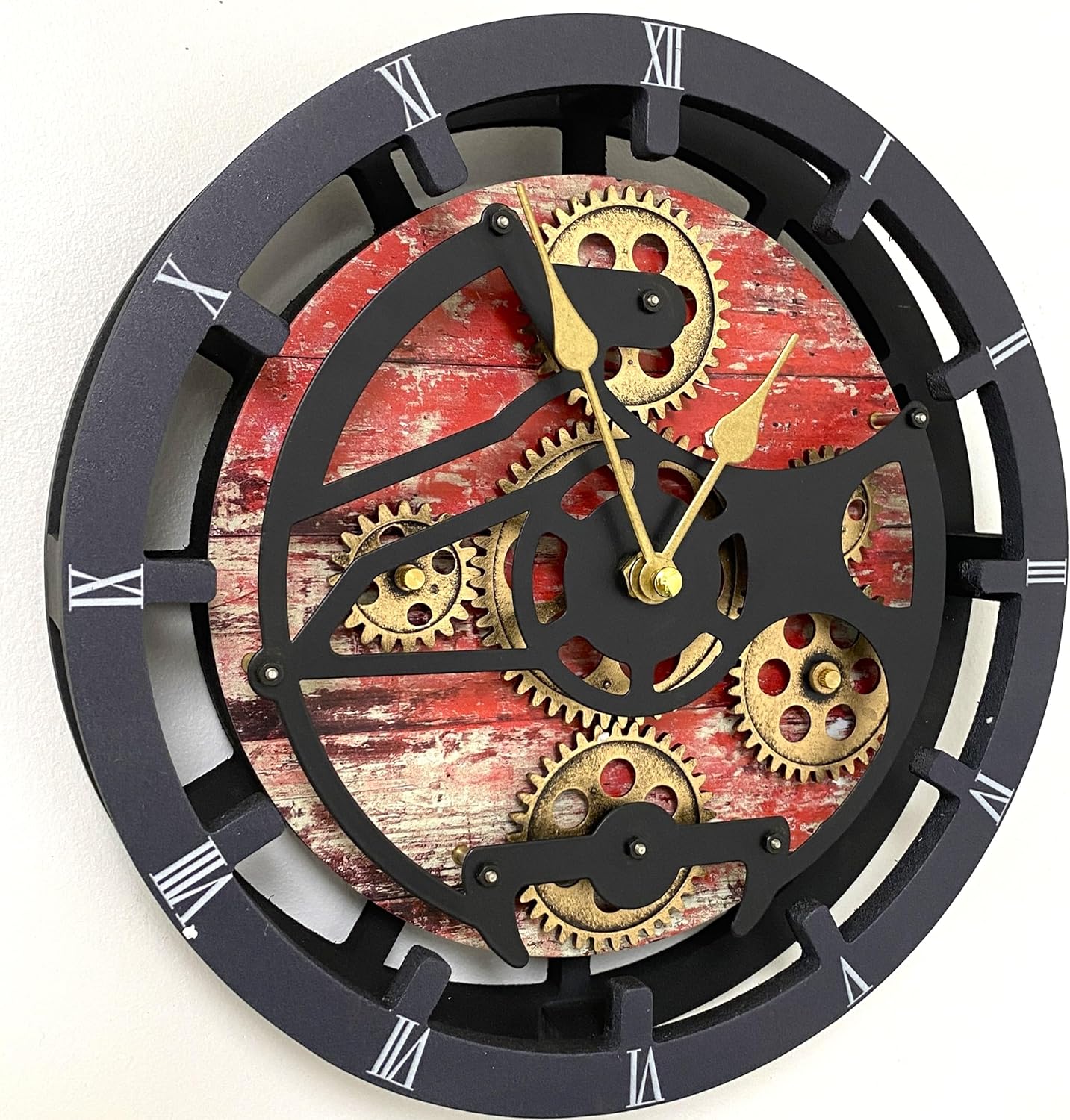 The Gears Clock Desk Clock 10 inches with Real Moving Gears Convertible into Wall Clock (Red Lava)
