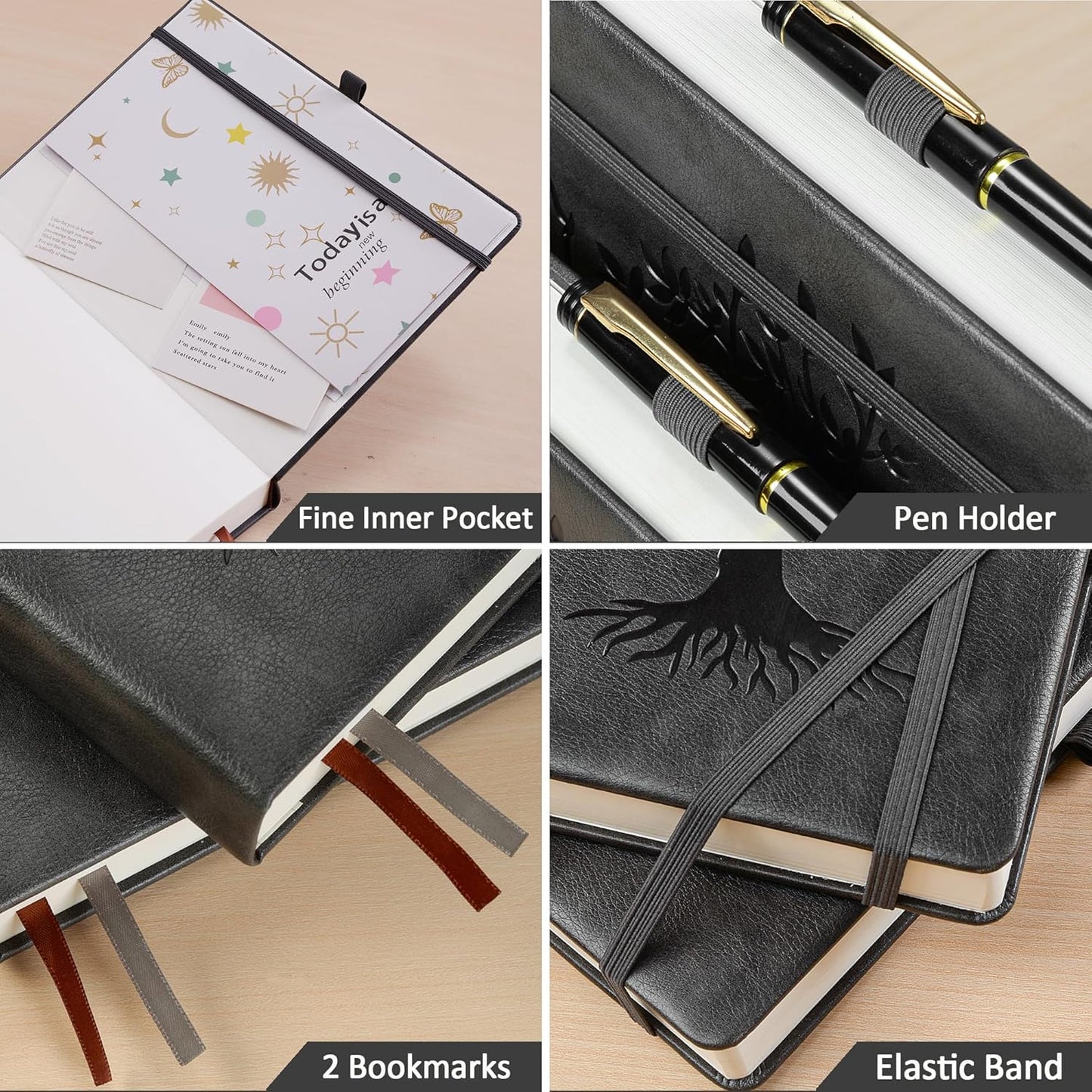 ZXHQ B5 Bullet Dotted Journal Notebook:150gsm Thick Paper, 256 Pages, Dot Grid Hardcover, Tree of Life Design, Fine Inner Pocket - 7.7" × 10" Dark Grey