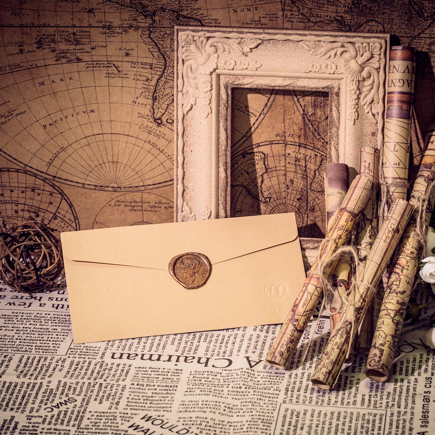 Mceal Wax Seal Stamp, Brass Head with Rosewood Handle, 1.2"(30mm) Dia (Deer)