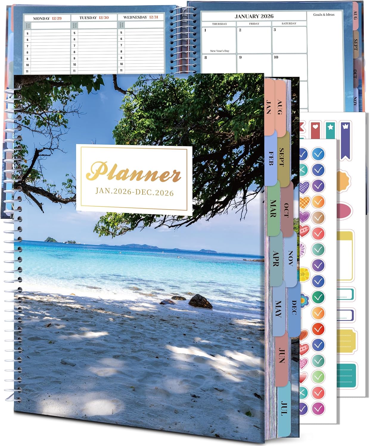 CAGIE Planner 2026 Monthly (Jan. 26-Dec. 26), 12 Month Academic Planner 8.5"x11", Large Daily Planner with Hourly Timeslot, Monthly Tab, Spiral Binding, Bookmark