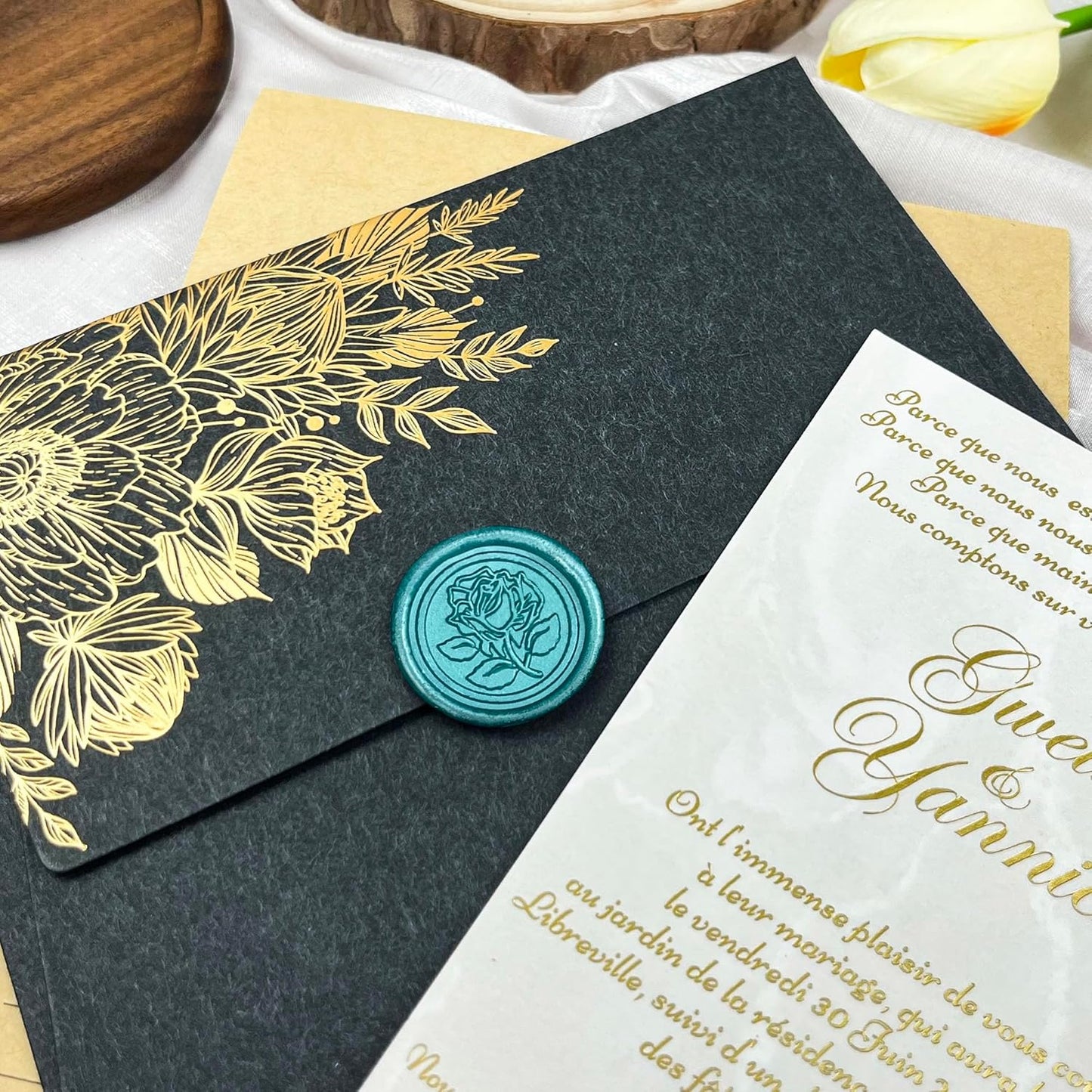 25Pcs Wax Seal Stickers Handmade Envelope Seals Self Adhesive Wax Stickers for Wedding Party Invitations, Envelope, Gift Wrap, Christmas(Rose Style, Duck Green)