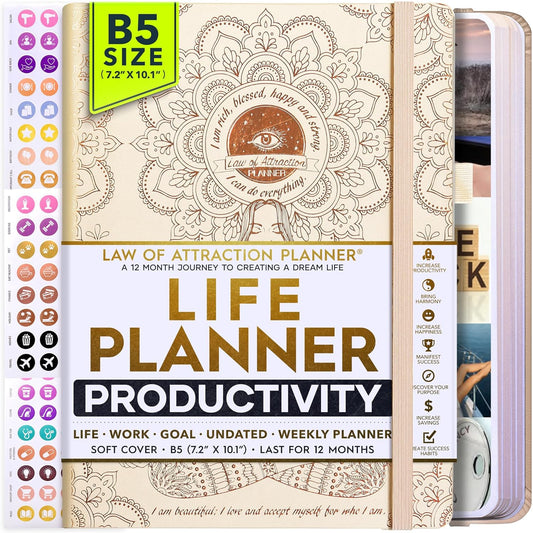 Law of Attraction Planner – Undated Hourly, Weekly & Monthly Goal Setting Planner, 12-Month to Increase Productivity | Life & Gratitude Journal, Include Foldable Vision Board, Gift Box & Stickers