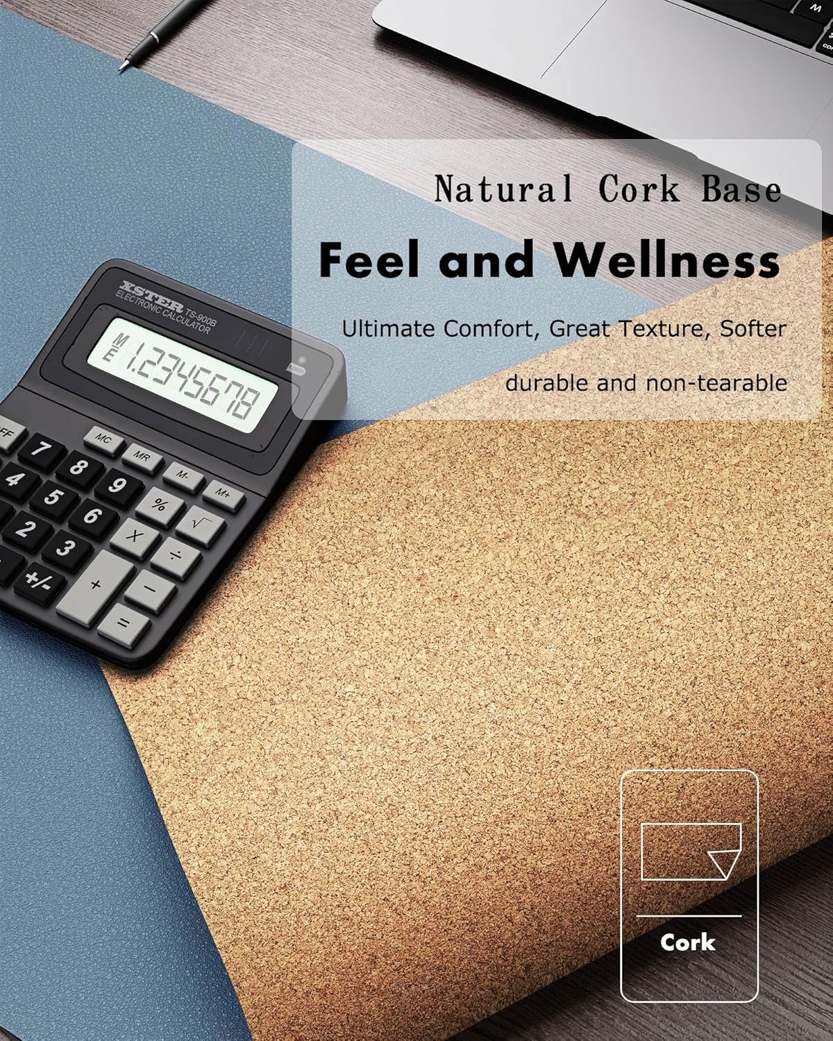 YSAGi Double-Sided Desk Pad, 31.5"x15.7"Leather Desk Mat, Eco Cork Desk Pad Protector,Large Mouse Pad,Waterproof Desk Blotter for Office/Home(Blue Grey)