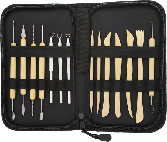 U.S. Art Supply Pottery & Clay Tools Set (14-Piece) - Includes Pottery Tools, Canvas Case for Sculpting, Ceramics, and Easy Storage & Transport