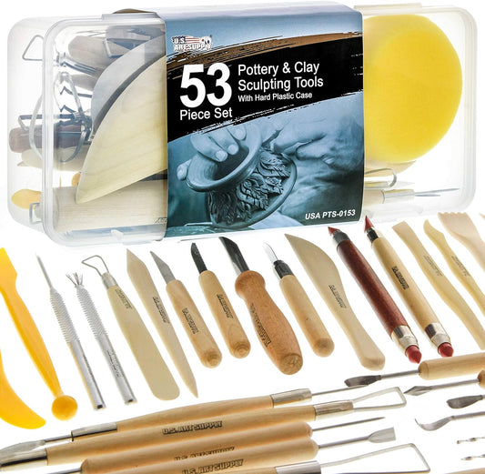U.S. Art Supply Pottery & Clay Tools Set (53-Piece) - Includes Pottery Tools, Canvas Case for Sculpting, Ceramics, and Easy Storage & Transport
