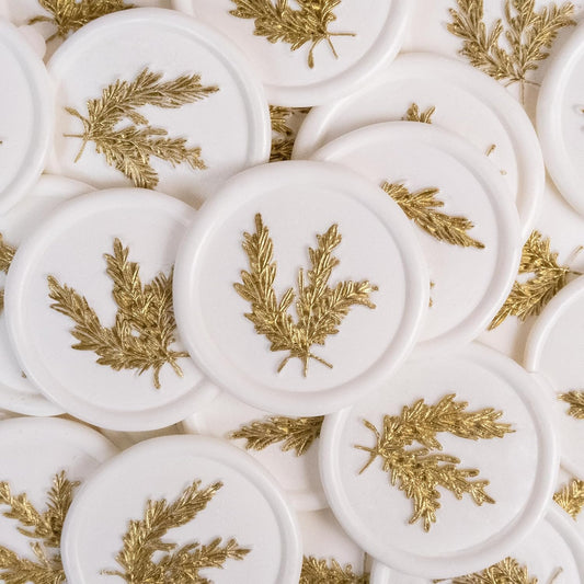 25Pcs Gold & White Wax Seal Stickers - Handmade Envelope Seals, Self Adhesive - Wedding, Party Invitations, Gift Wrap, Christmas - Gold Rosemary Style, White Wax
