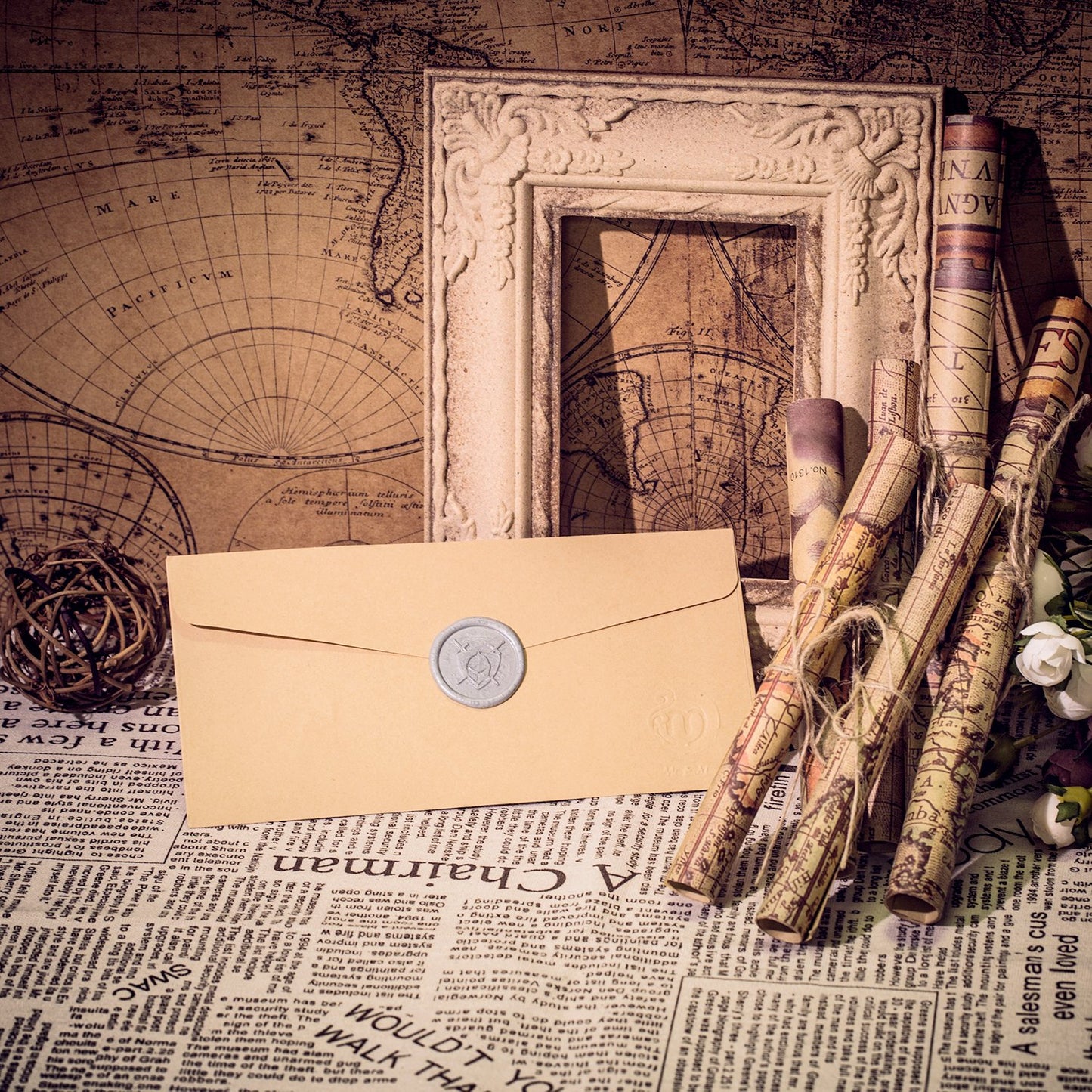 Mceal Wax Seal Stamp,Silver Brass Head with Rosewood Handle, 1.2"(30mm) Dia (Knight Blade and Shield)