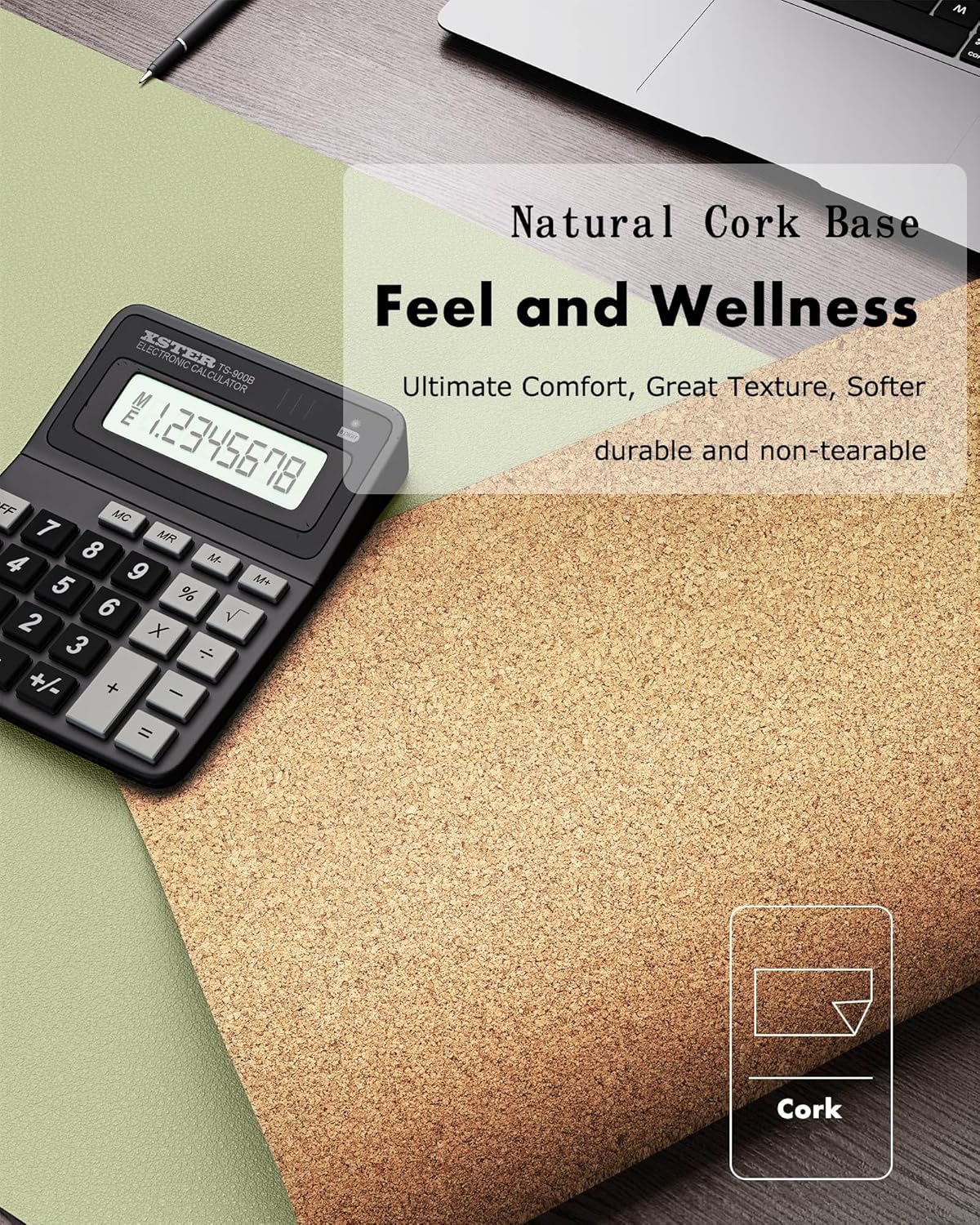 YSAGi Double-Sided Desk Pad, 31.5"x15.7" Leather Desk Mat, Eco Cork Desk Pad Protector,Large Mouse Pad,Waterproof Desk Blotter for Office/Home (Matcha Green/Cork)
