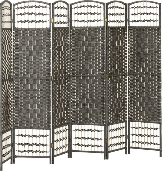HOMCOM 6 Panel Room Divider, Folding Privacy Screen, 5.6' Room Separator, Wave Fiber Freestanding Partition Wall Divider, Dark Gray
