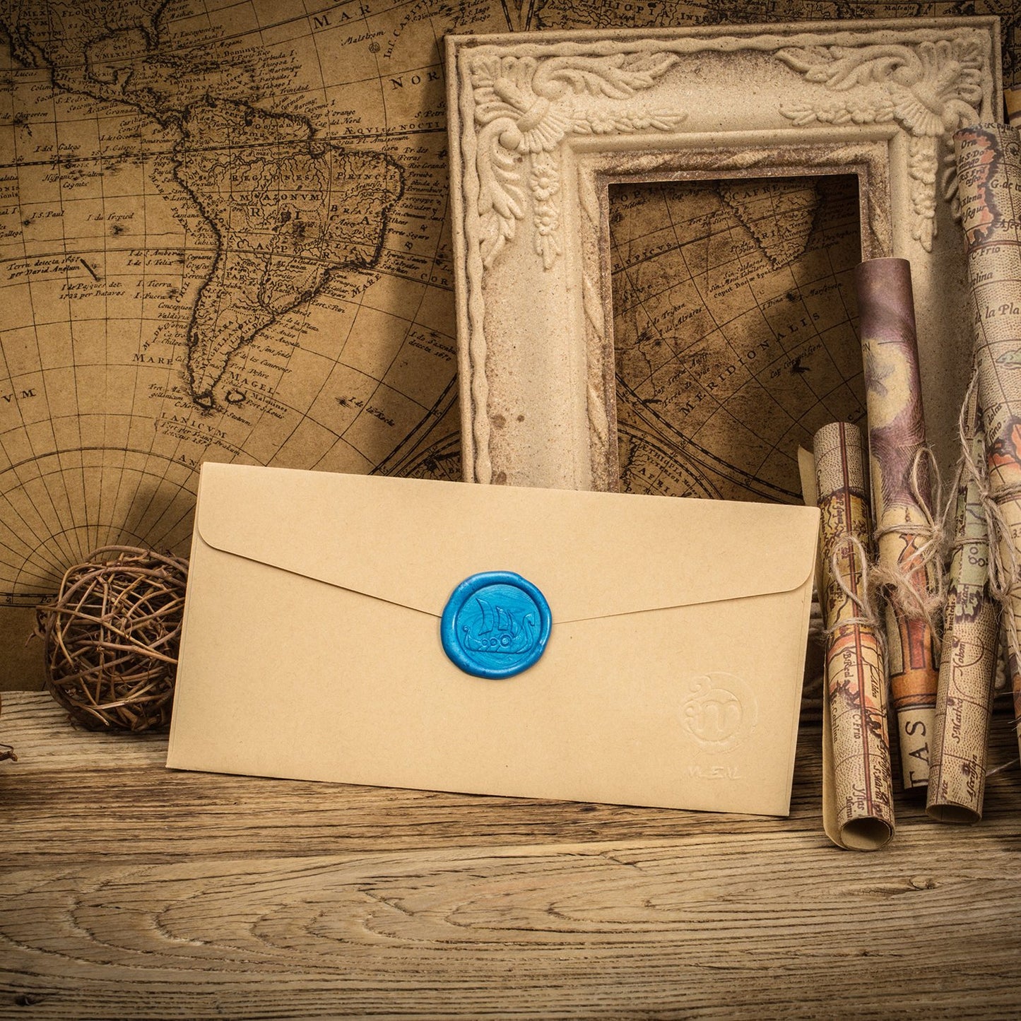 Mceal Wax Seal Stamp, Brass Head with Rosewood Handle, 1.2"(30mm) Dia, (Trireme)