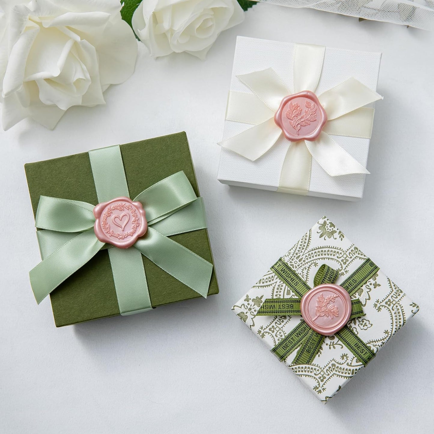 60 Pcs Rose Gold Wax Seal Stickers Self-Adhesive Envelope Seals Stamp Stickers, Perfect for Wedding Invitations Seating Chart Christmas Gift Wrapping 3 Designs in 1 Pack