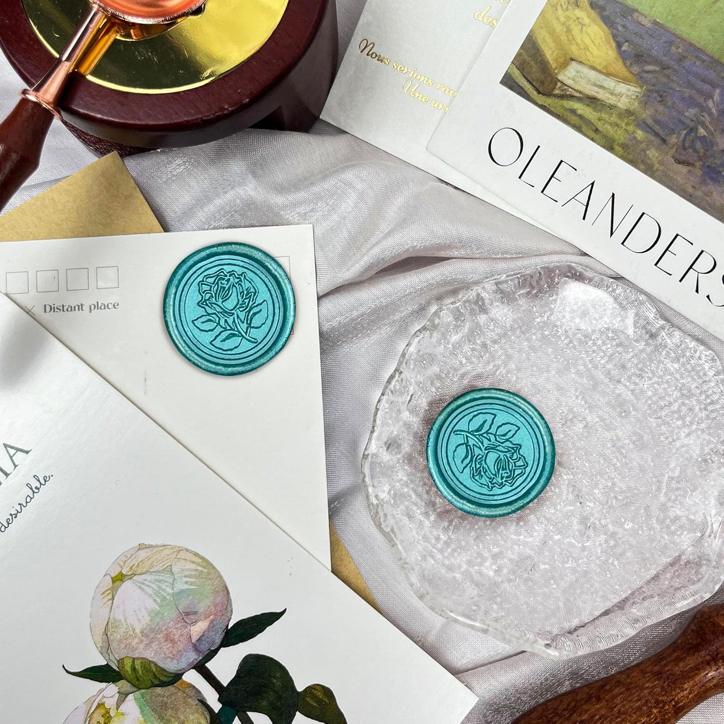 25Pcs Wax Seal Stickers Handmade Envelope Seals Self Adhesive Wax Stickers for Wedding Party Invitations, Envelope, Gift Wrap, Christmas(Rose Style, Duck Green)