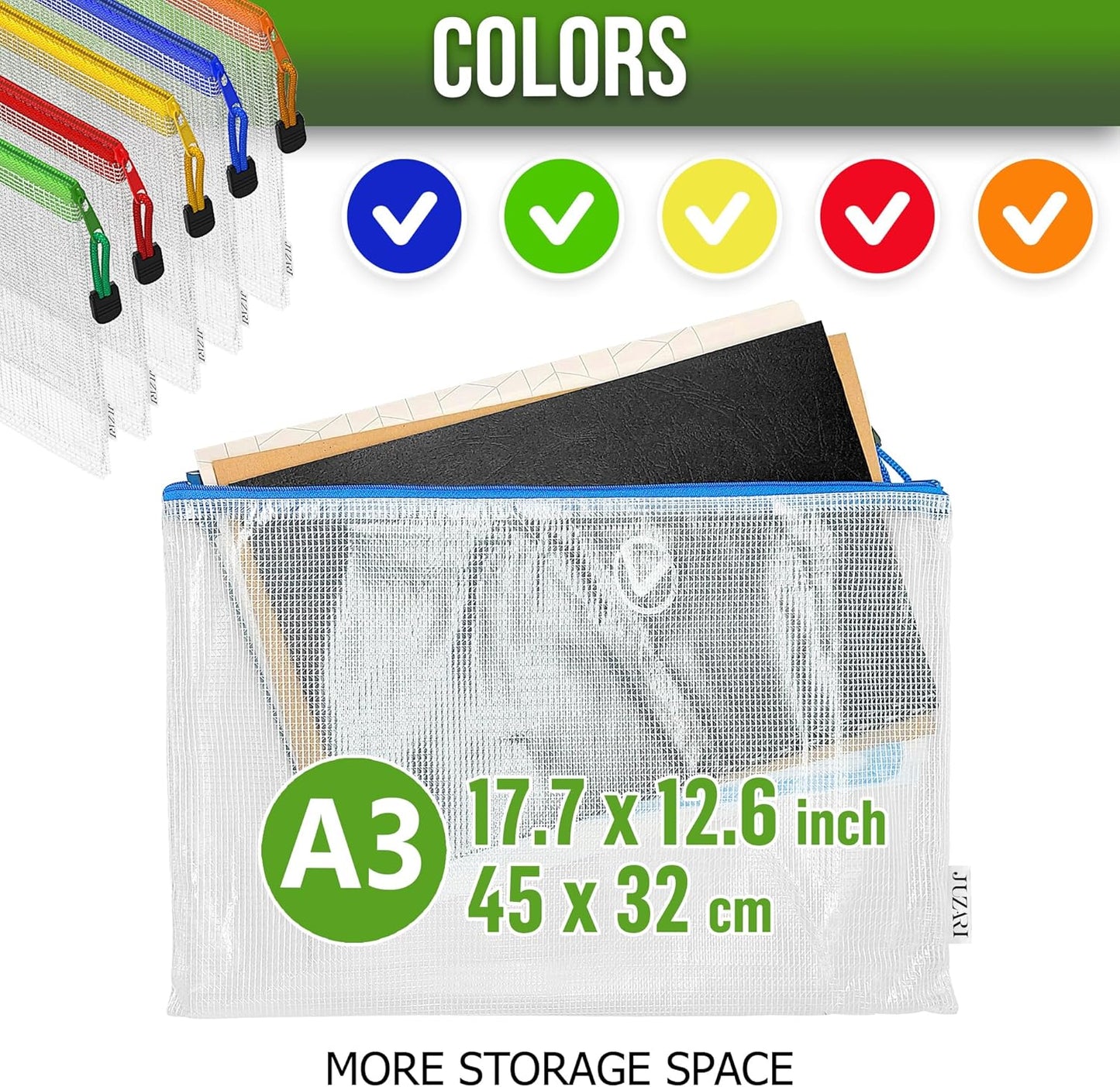 5 Pack Mesh Zipper Pouch Bags A3 - Plastic Zipper Pouches for Organizing 17.7x12.6 inch - Game Storage Bags - Puzzle Organizer Bags - Large Zipper Pouch Bag - Mesh Pouch with Zipper - Puzzle Bags