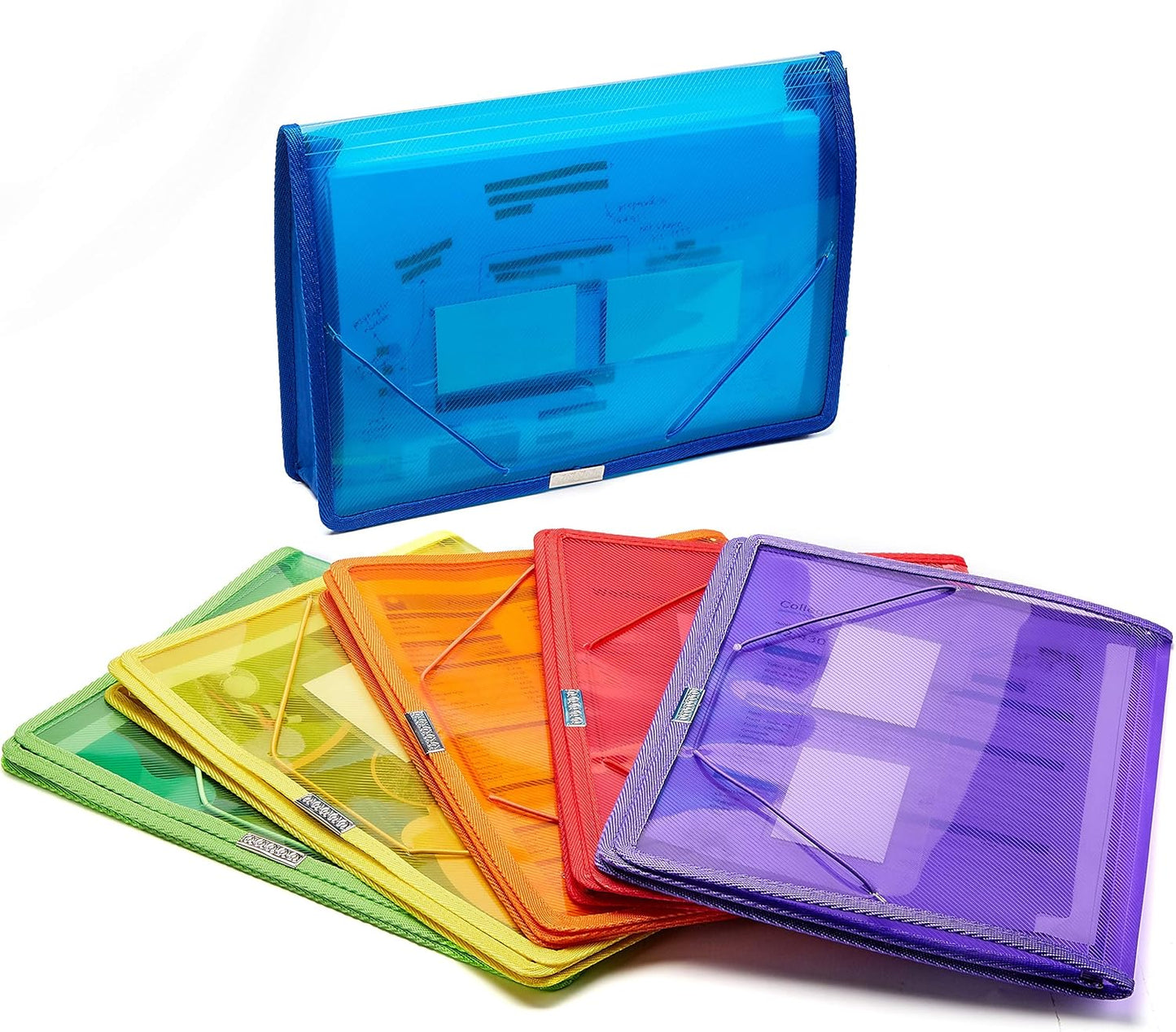 FANWU 6 Pack Plastic Expanding File Wallet Document Organizer with Flap and Cord Closure, Letter Size, 2.8" Expansion, Clear Colored Poly A4 Expandable File Folder for Home School & Office Storage