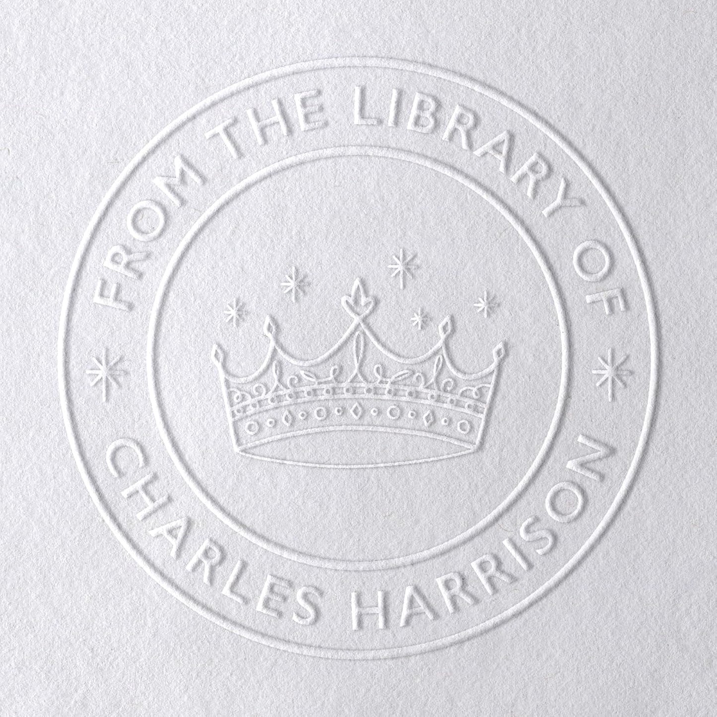 Personalized Book Embosser or Stamp Custom Round Library Embosser Teacher Library Book Stamp, Ex Libris Stamp, Gift for Book Lover | Wooden or Self Inking Stamp or Embosser (Crown)