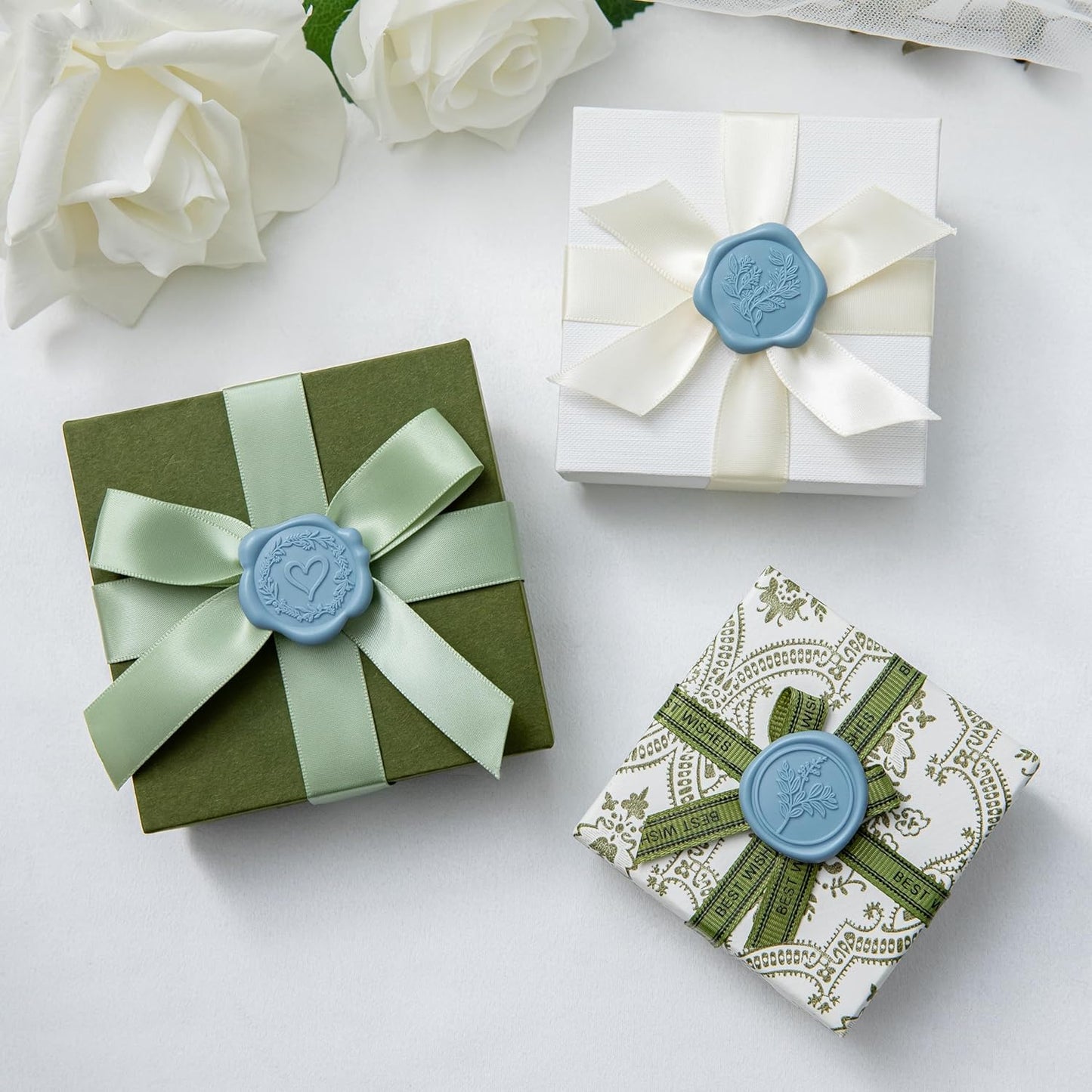 60 Pcs Dusty Blue Wax Seal Stickers Self-Adhesive Envelope Seals Stamp Stickers, Perfect for Wedding Invitations Seating Chart Christmas Gift Wrapping 3 Designs in 1 Pack