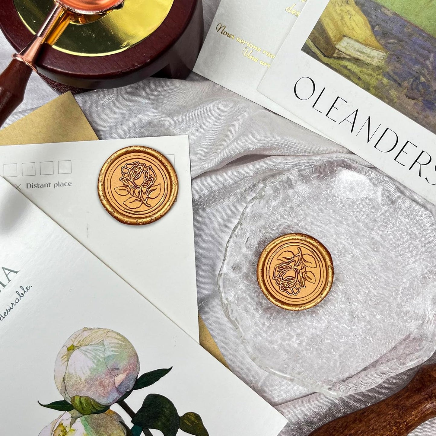 50Pcs Wax Seal Stickers Handmade Envelope Seals Self Adhesive Wax Stickers for Wedding Party Invitations, Envelope, Gift Wrap, Christmas(Rose Style, Antique Gold)