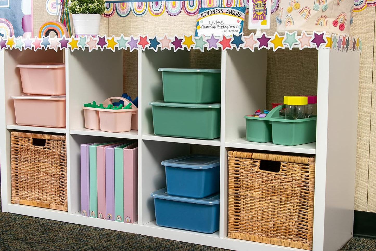 Teacher Created Resources Eucalyptus Green Portable Plastic Storage Caddy 6-Pack for Classrooms, Kids Room, and Office Organization, 3 Compartments