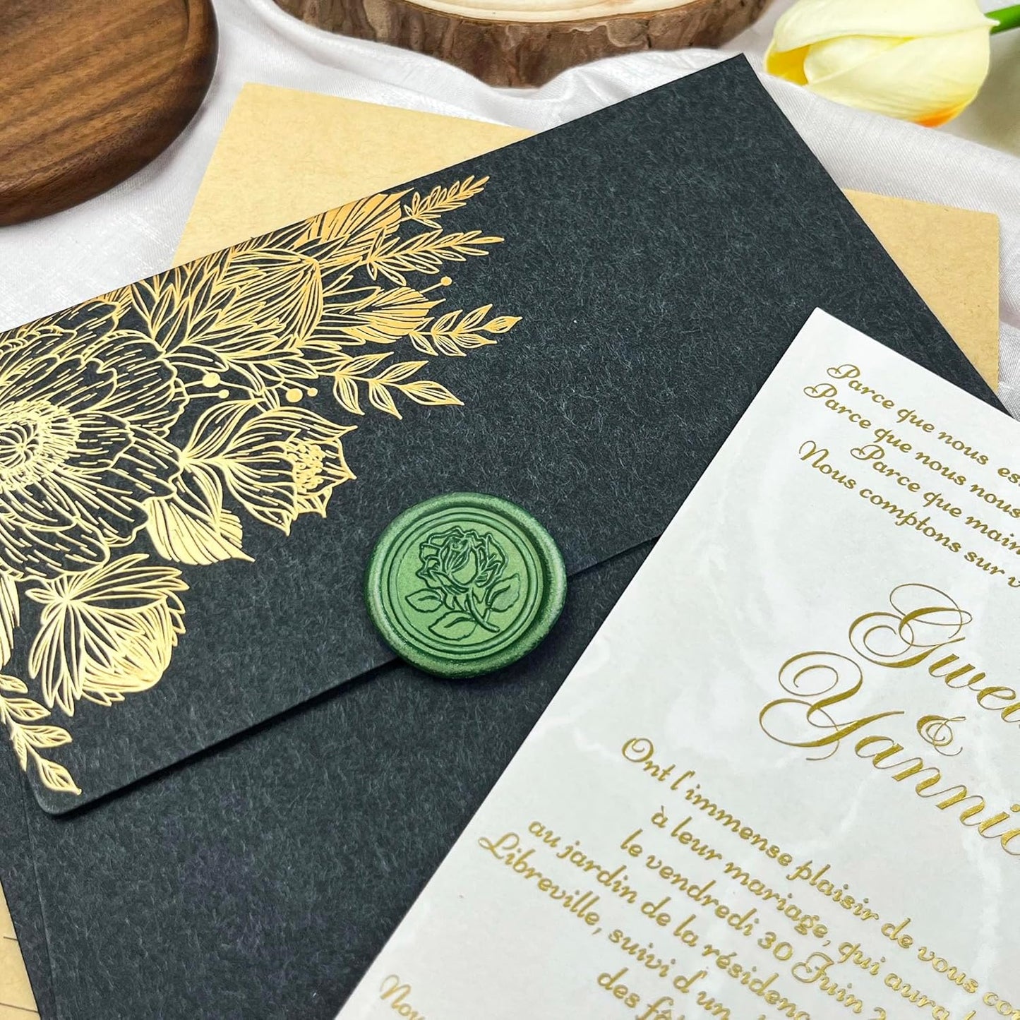 50Pcs Wax Seal Stickers Handmade Envelope Seals Self Adhesive Wax Stickers for Wedding Party Invitations, Envelope, Gift Wrap, Christmas(Rose Style, Green)