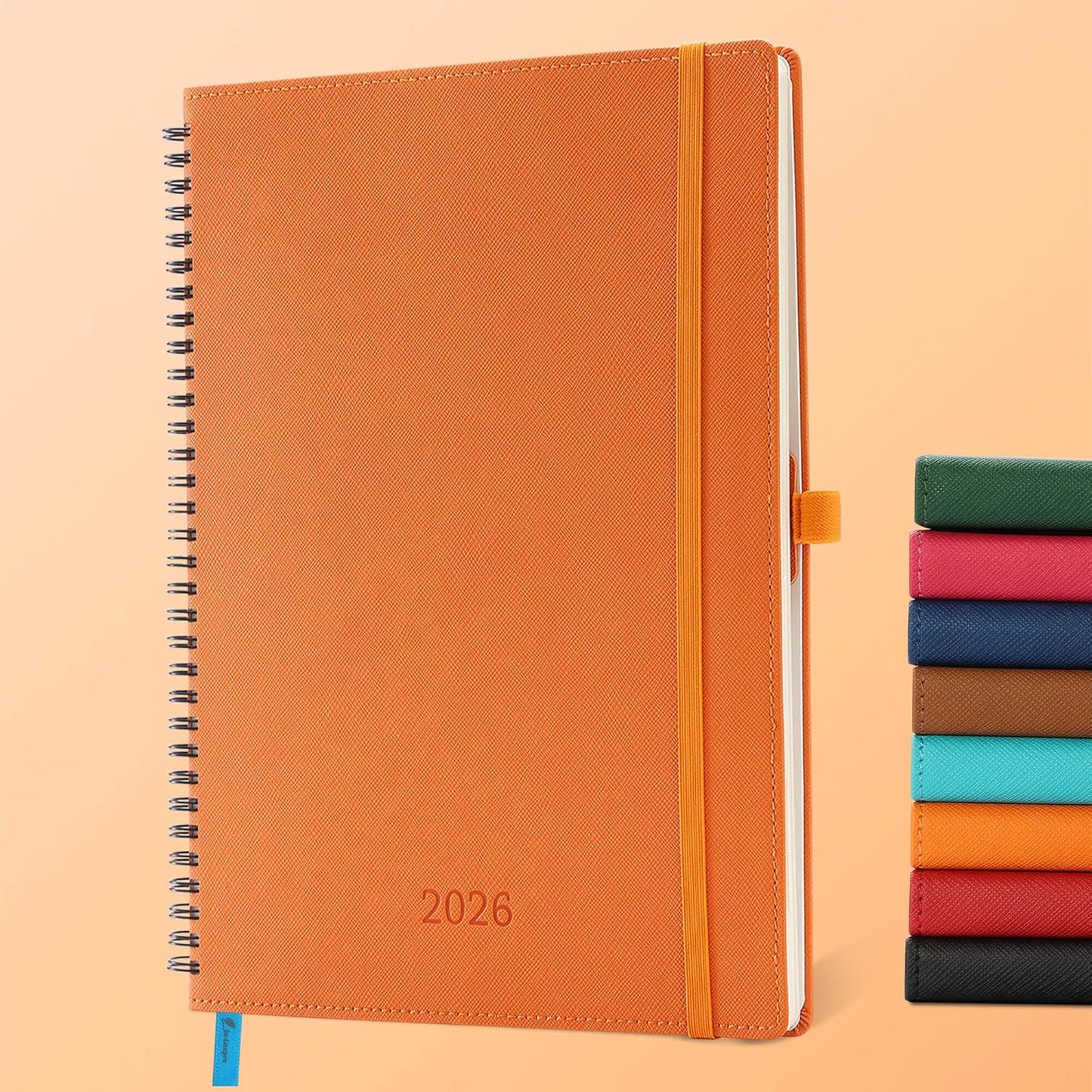 Planner 2026 Daily Weekly and Monthly,11.5"x8.5",12 Months Spiral Bound Calendar Agenda with Self-adhesive Pen Holder,2026 Appointment Book with Vegan Leather Soft Cover,Orange