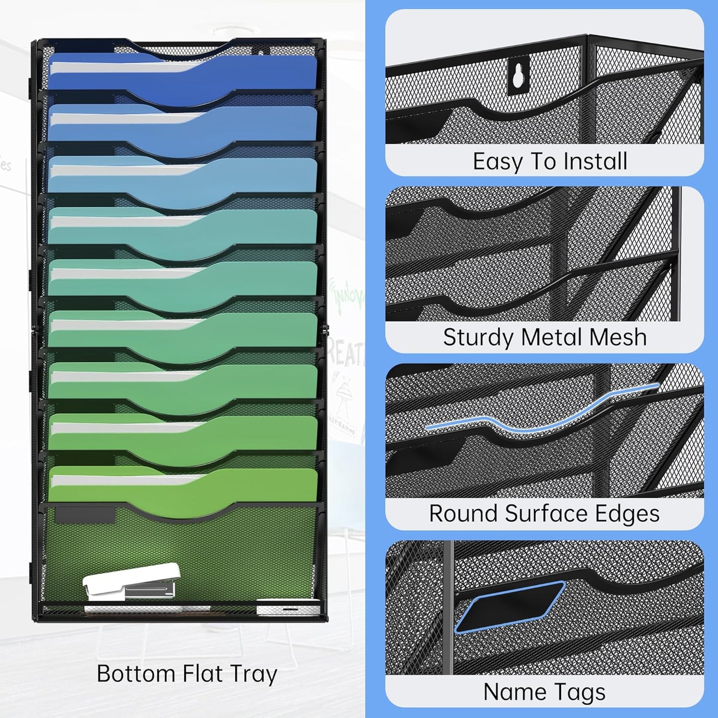 Kuntine.B Wall File Organizer Office Hanging Magazine Holder Wall File Organizer for Office Home (Black, 11 Tier)