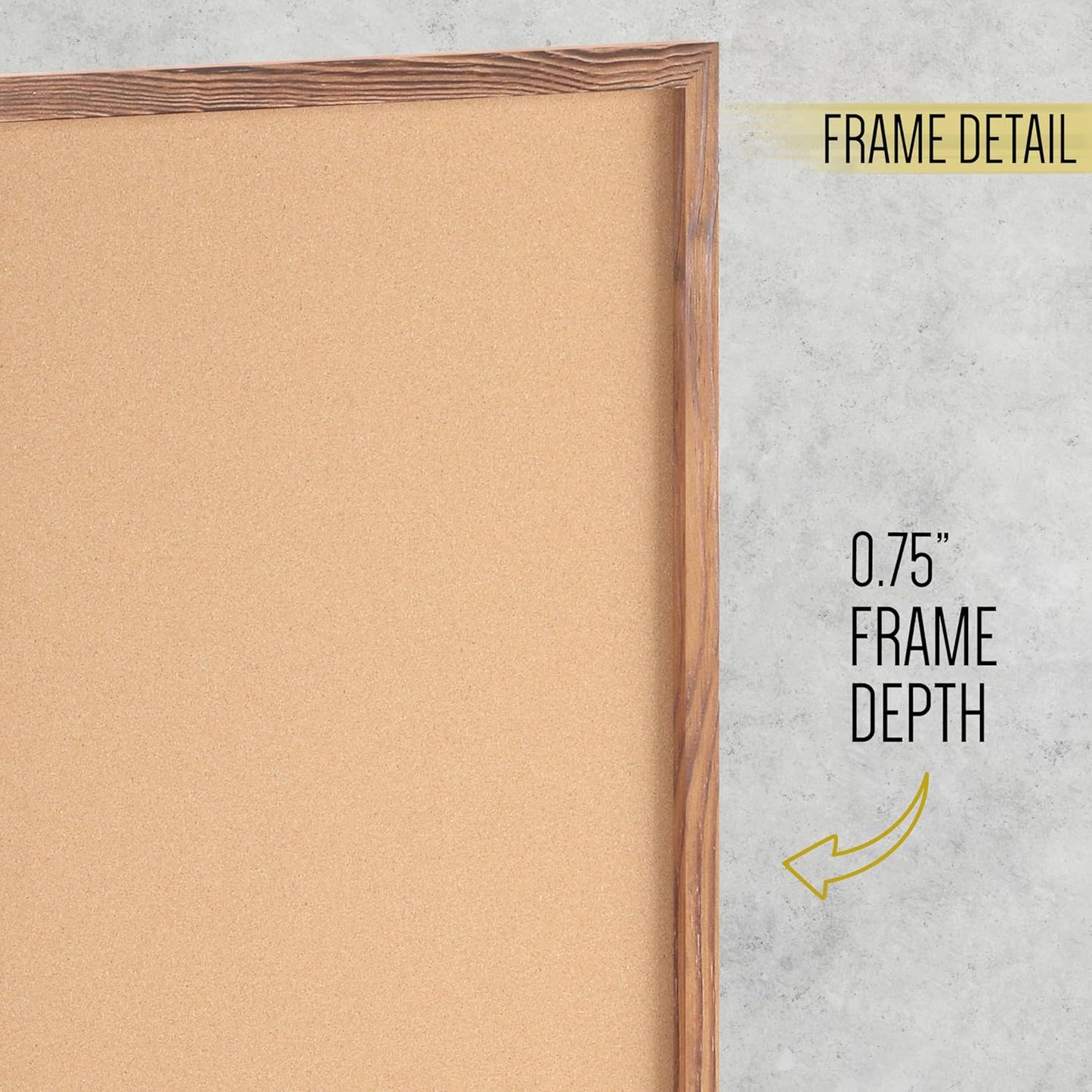 HBCY Creations Wall Mount Torched Wood Cork Board - 24" W x 36" H - 6 Wooden Push Pins - Solid Pine Wood Frame - for Kitchen, Classrooms, Restaurant Menus and More!